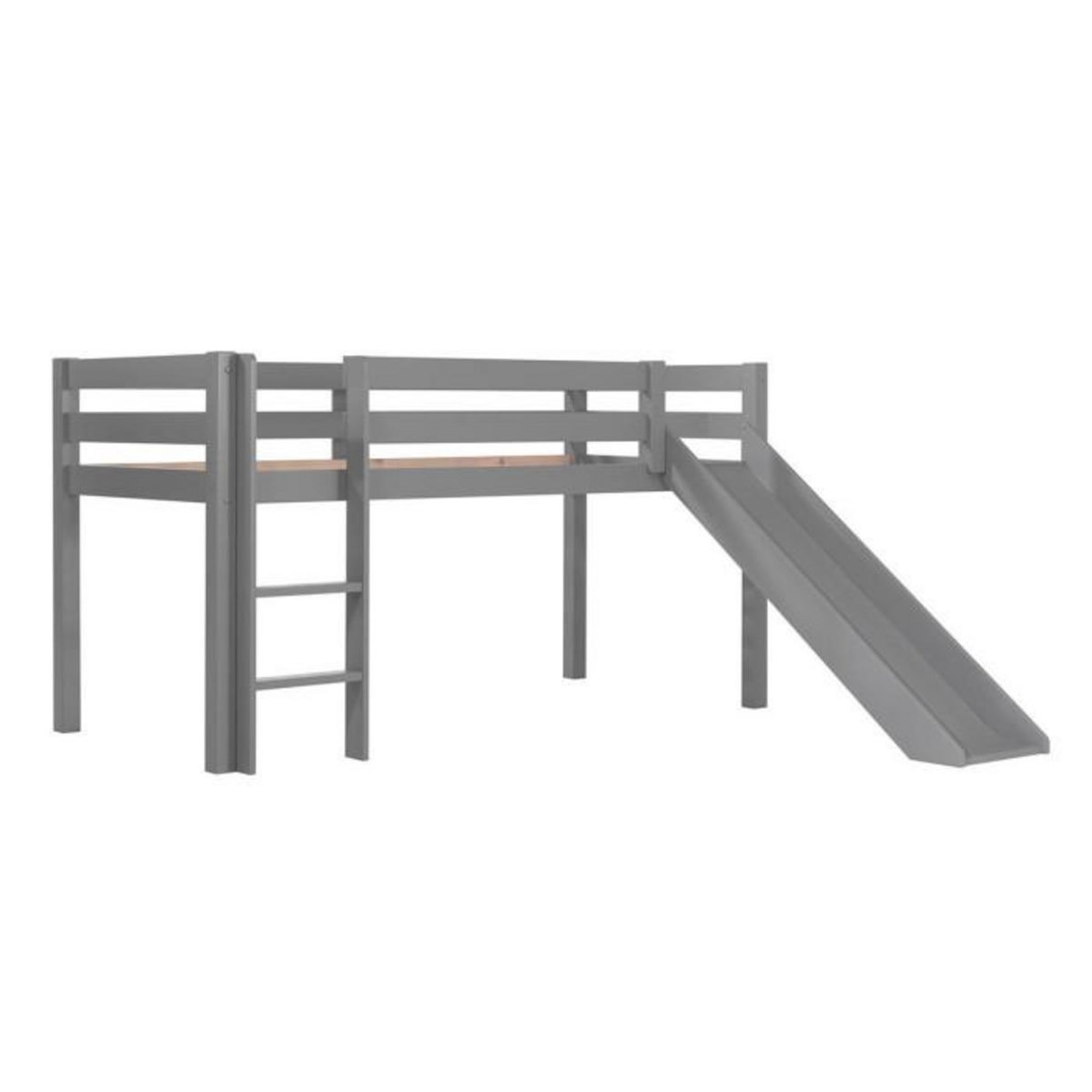 Paris Prix Lit Enfant Surélevé Avec Toboggan  Pino  90x200cm Gris