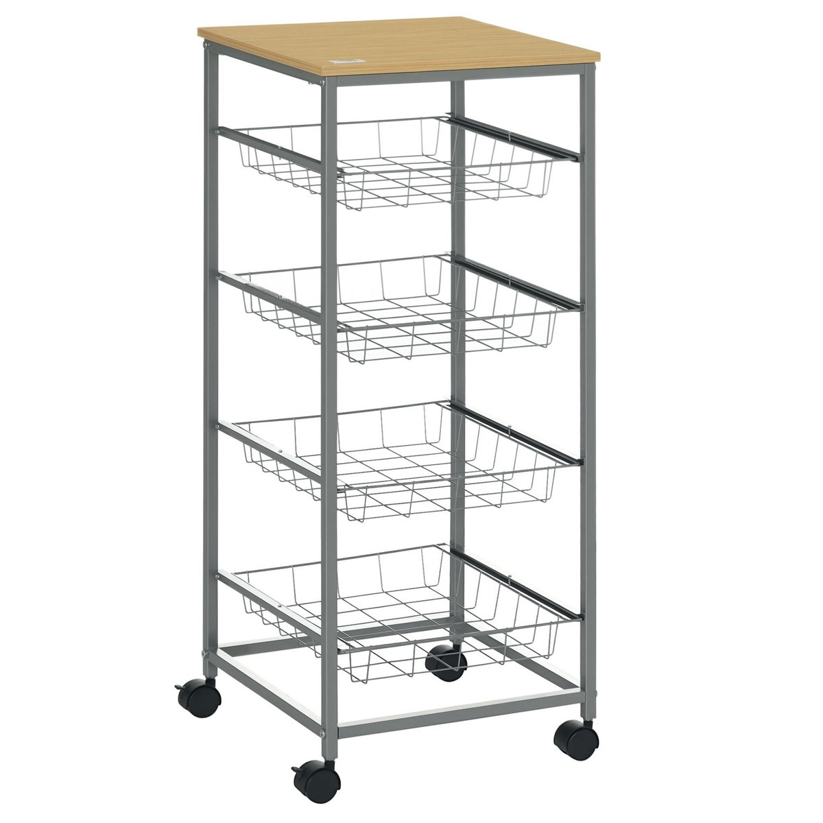 HOMCOM HOMCOM Chariot de service desserte à roulettes multi-rangements 4 tiroirs acier MDF chêne clair