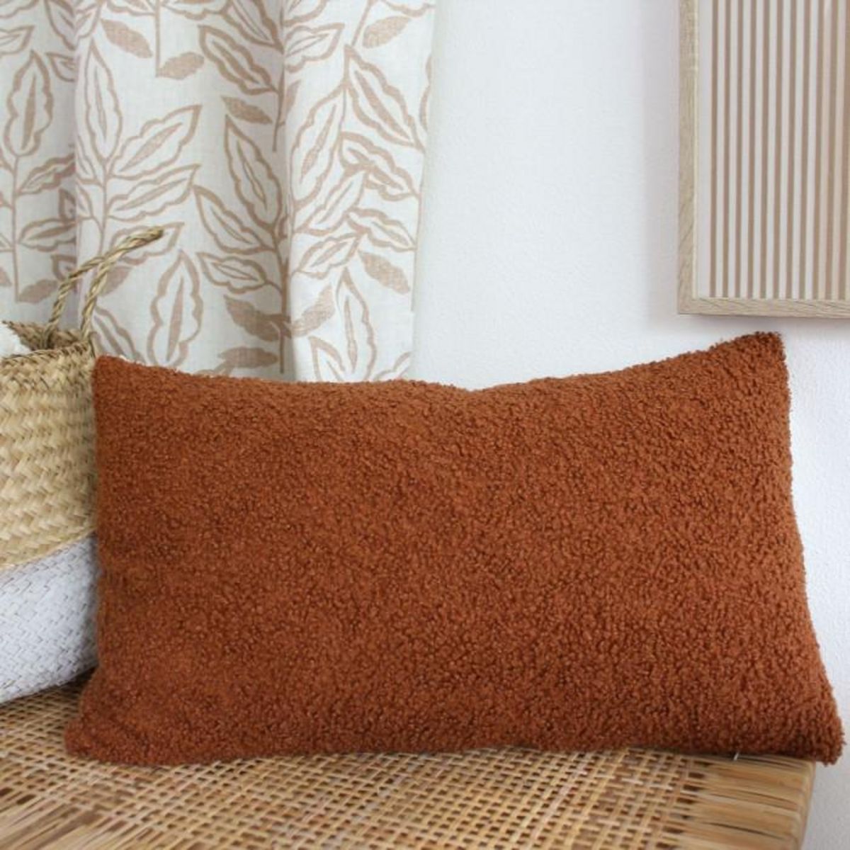 Paris Prix Coussin Déco Bouclé  Lodge  30x50cm Écru & Terracotta