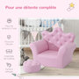 Voir la diapositive 4 : HOMCOM Ensemble fauteuil et pouf enfant design couronne de princesse - dossier et assise pouf avec boutons strass aspect cristaux - structure bois revêtement synthétique PVC rose