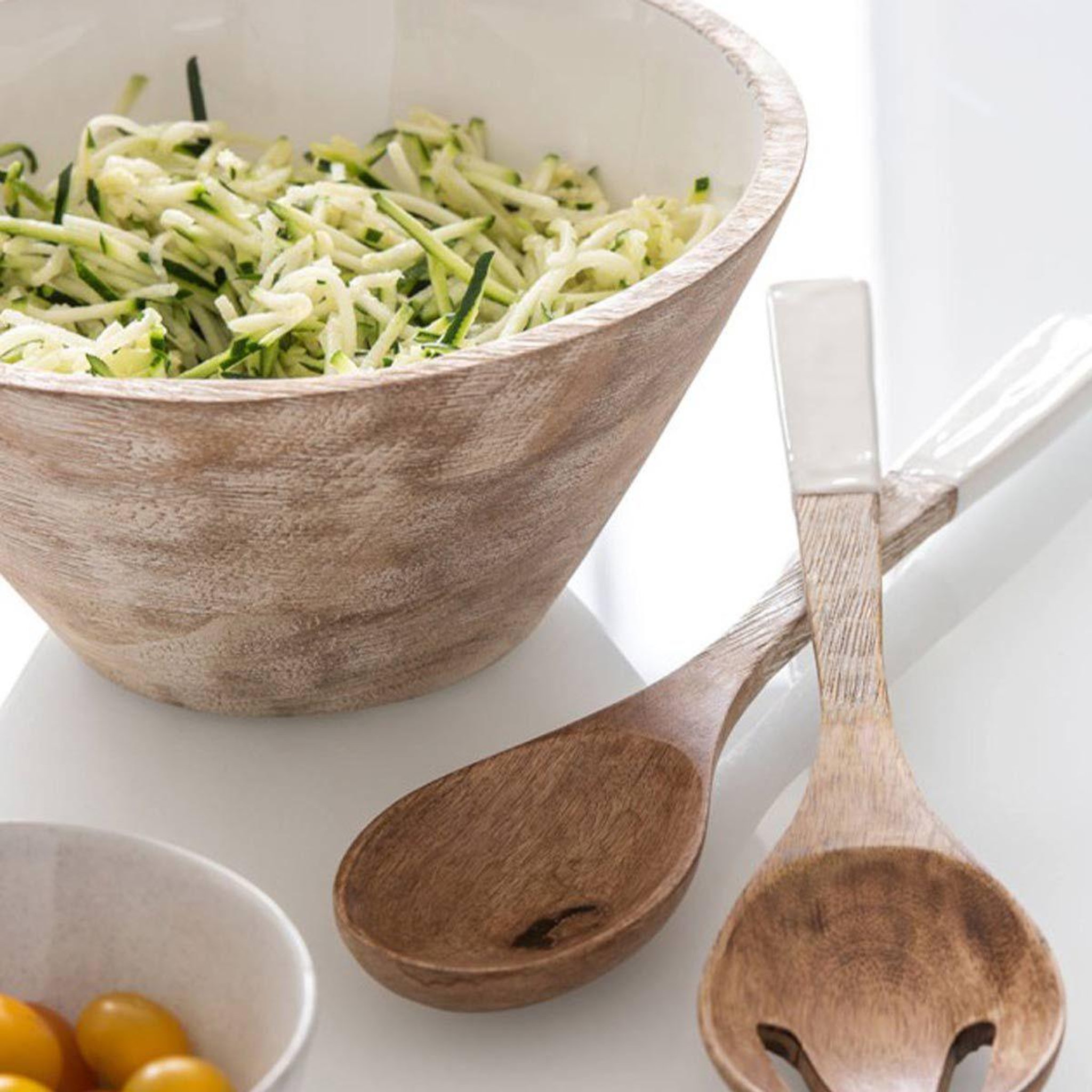 Voir la diapositive 2 : J-LINE Saladier déco en bois  manguier  23cm naturel