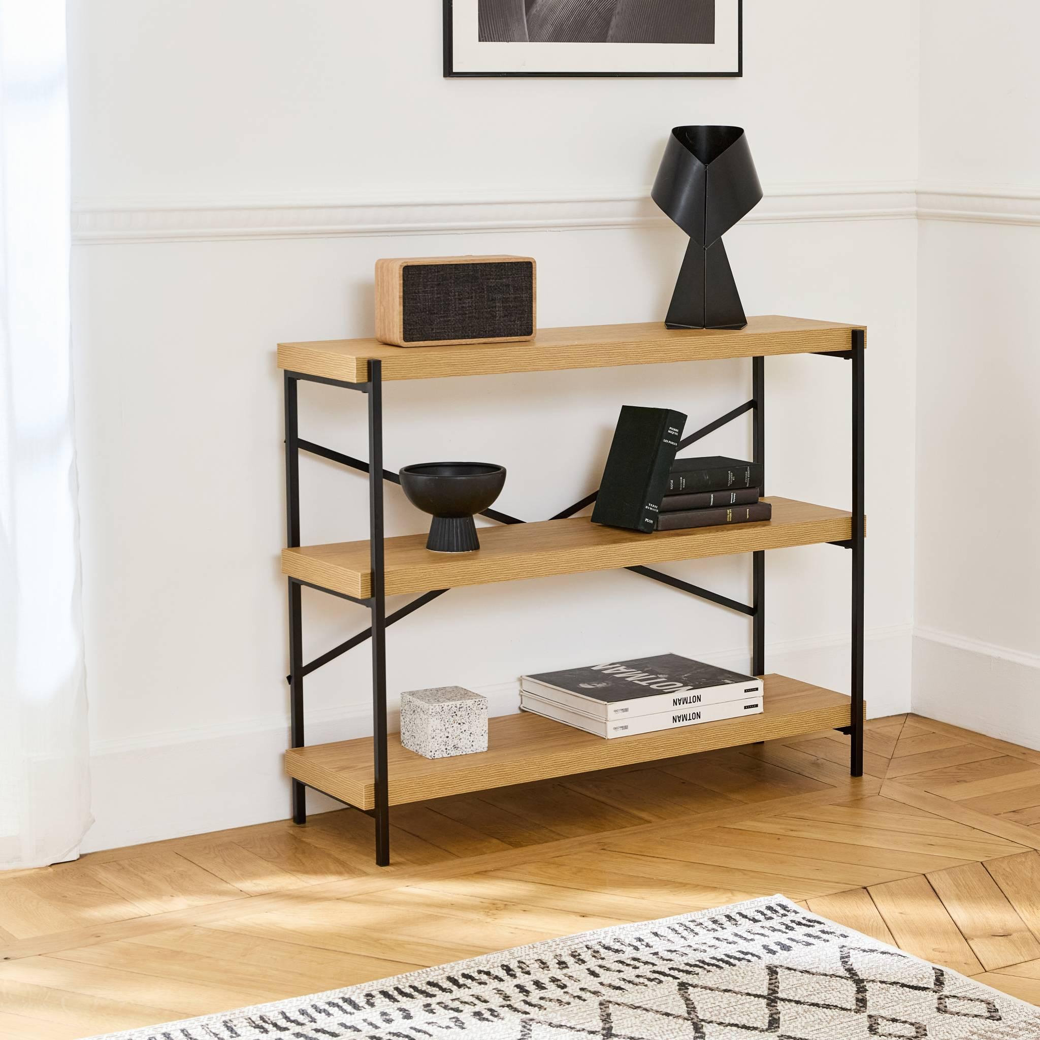 Voir la diapositive 3 : SWEEEK Etagère 3 niveaux industrielle effet frêne et métal - LOFT L 100 x l 30 x H 79cm