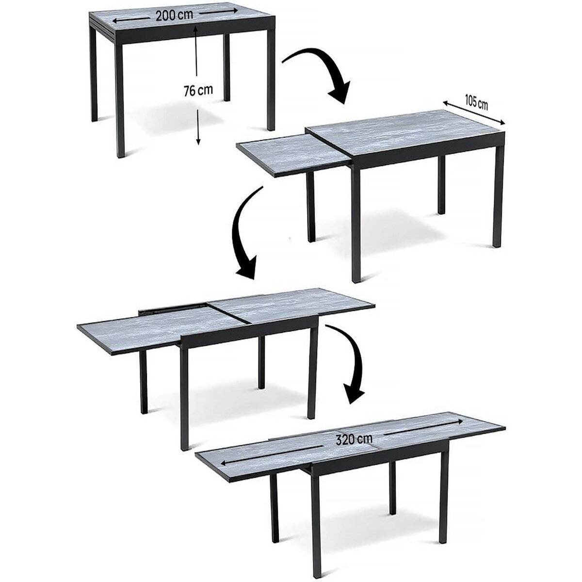 Habitat et Jardin Salon de jardin repas extensible  Lagos  - 200/320 x 105 x 76 cm - Taupe - 10 places