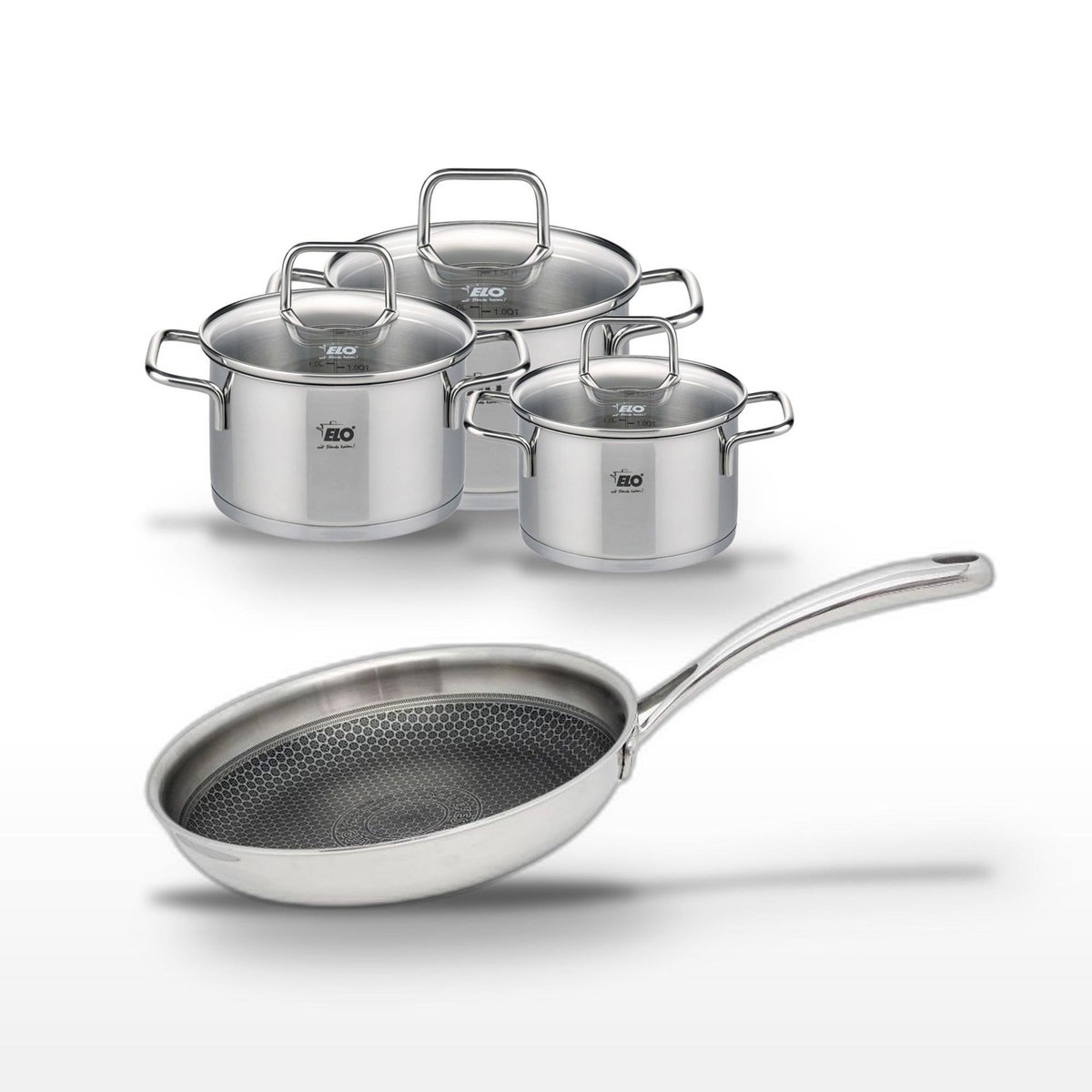 ELO Lot Poêle 24cm & 3 Faitouts Elo Relief Evolution