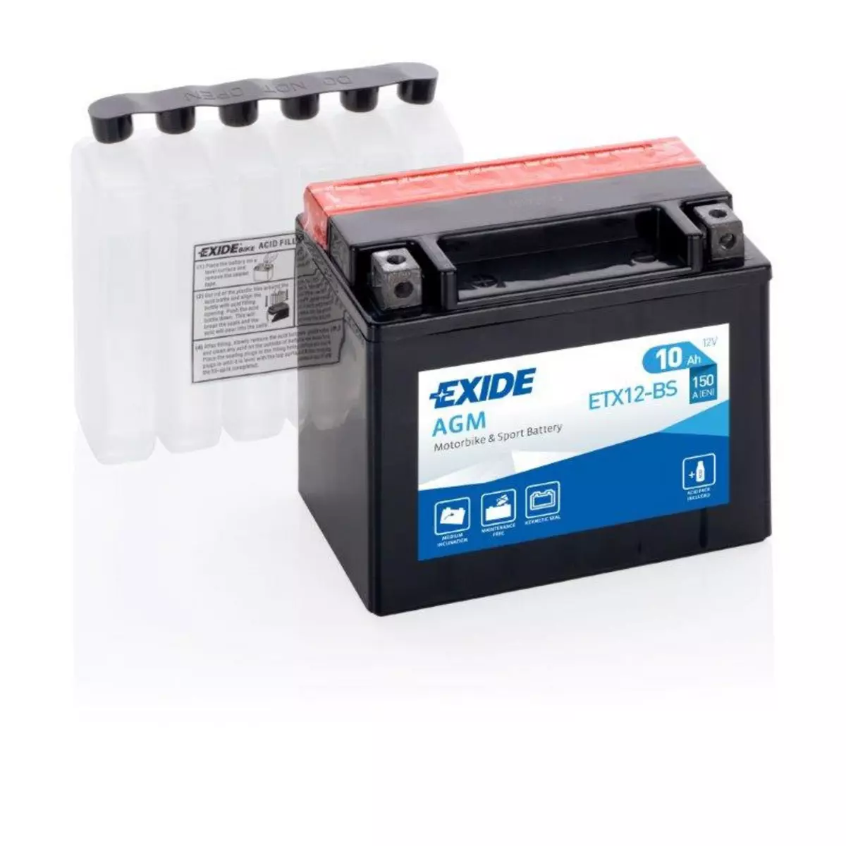 EXIDE Batterie moto Exide ETX12-BS YTX12-BS 12v 10ah 150A