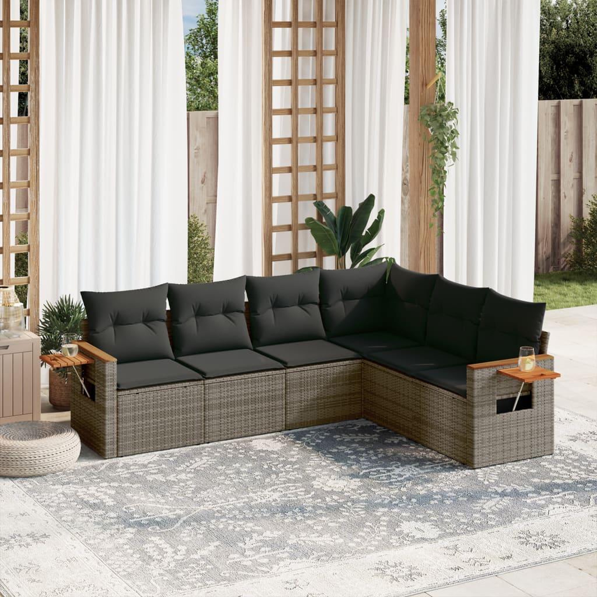 VIDAXL Salon de jardin 6 pcs avec coussins gris resine tressee