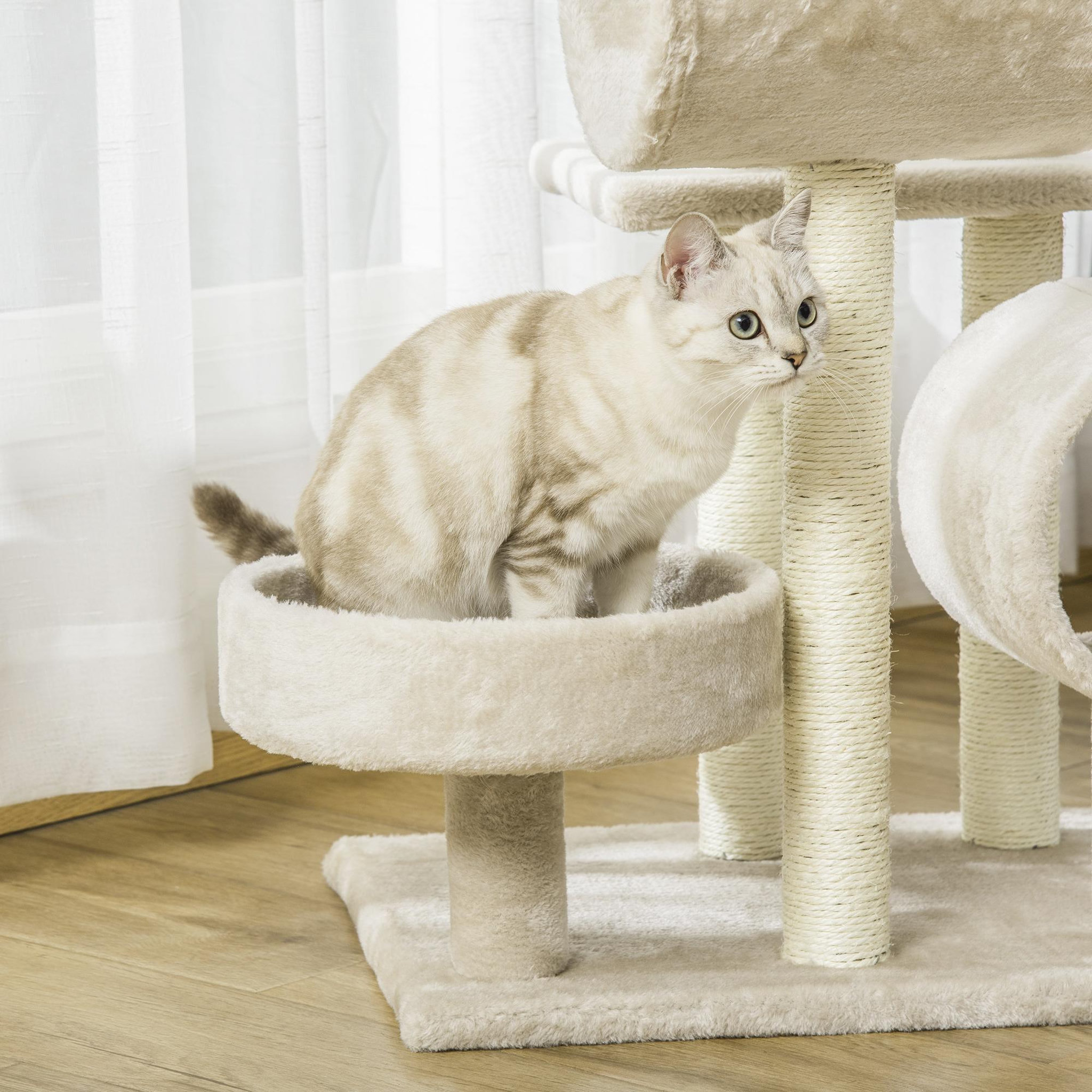 Voir la diapositive 6 : PAWHUT Arbre à chat multi-équipement griffoirs grattoirs plateformes tunnel paniers dim. 50 x 40 x 105 cm beige