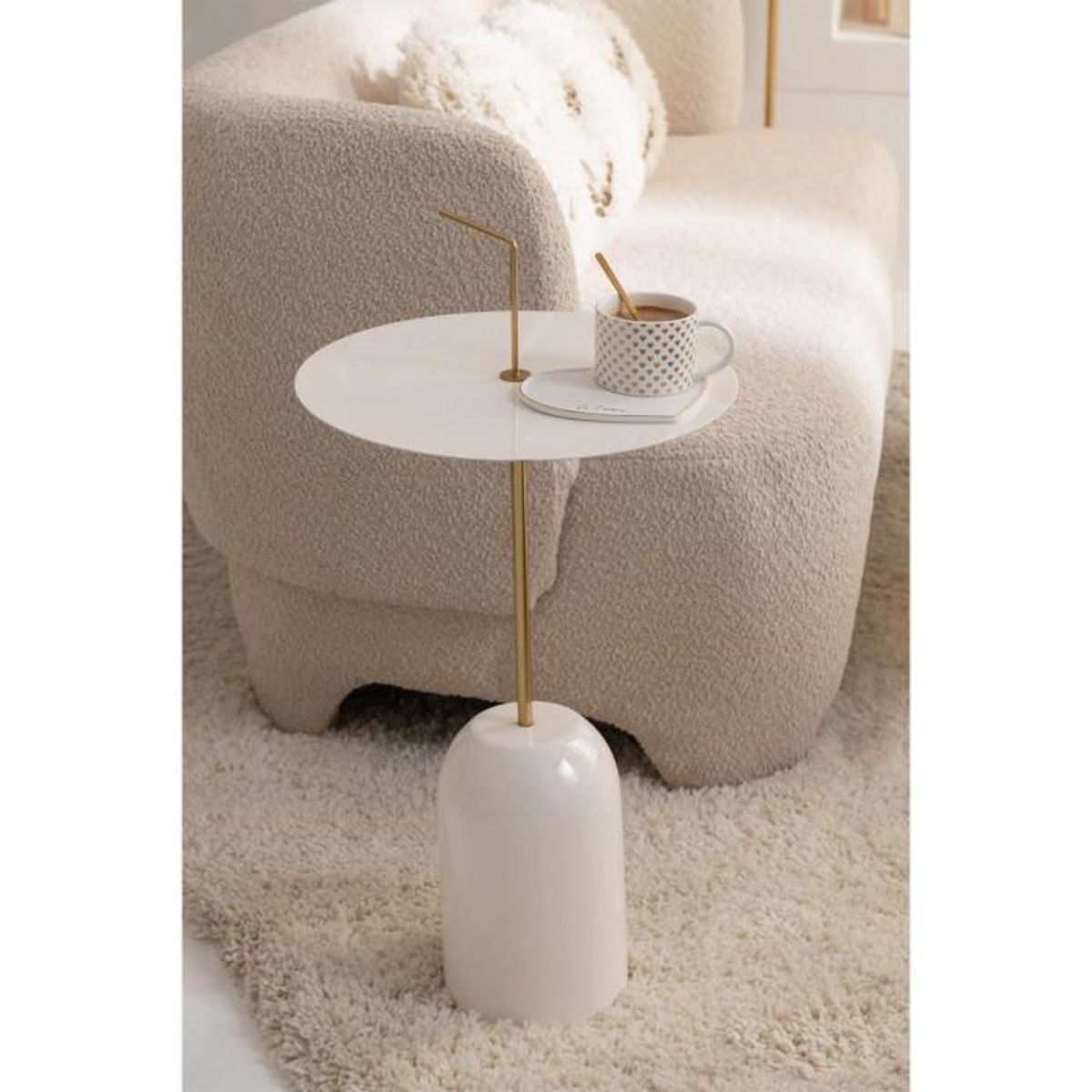 Paris Prix Table d'Appoint Design en Métal  Disque  68cm Blanc