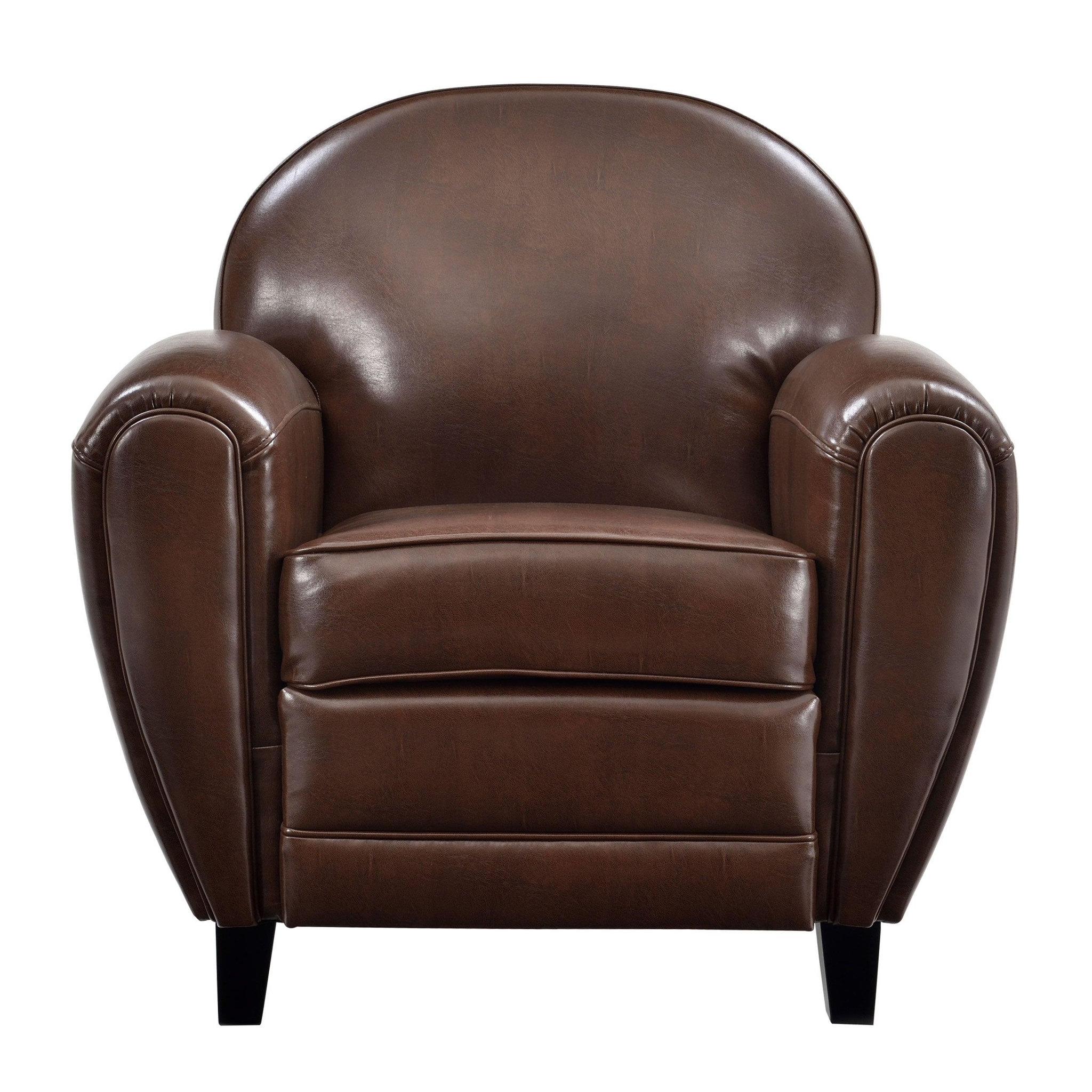 MAISON PAVANE Fauteuil marron en croute de cuir enduite-club