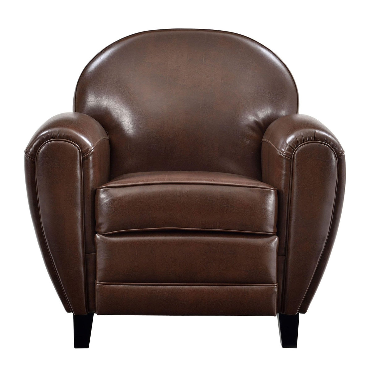 MAISON PAVANE Fauteuil marron en croute de cuir enduite-Club