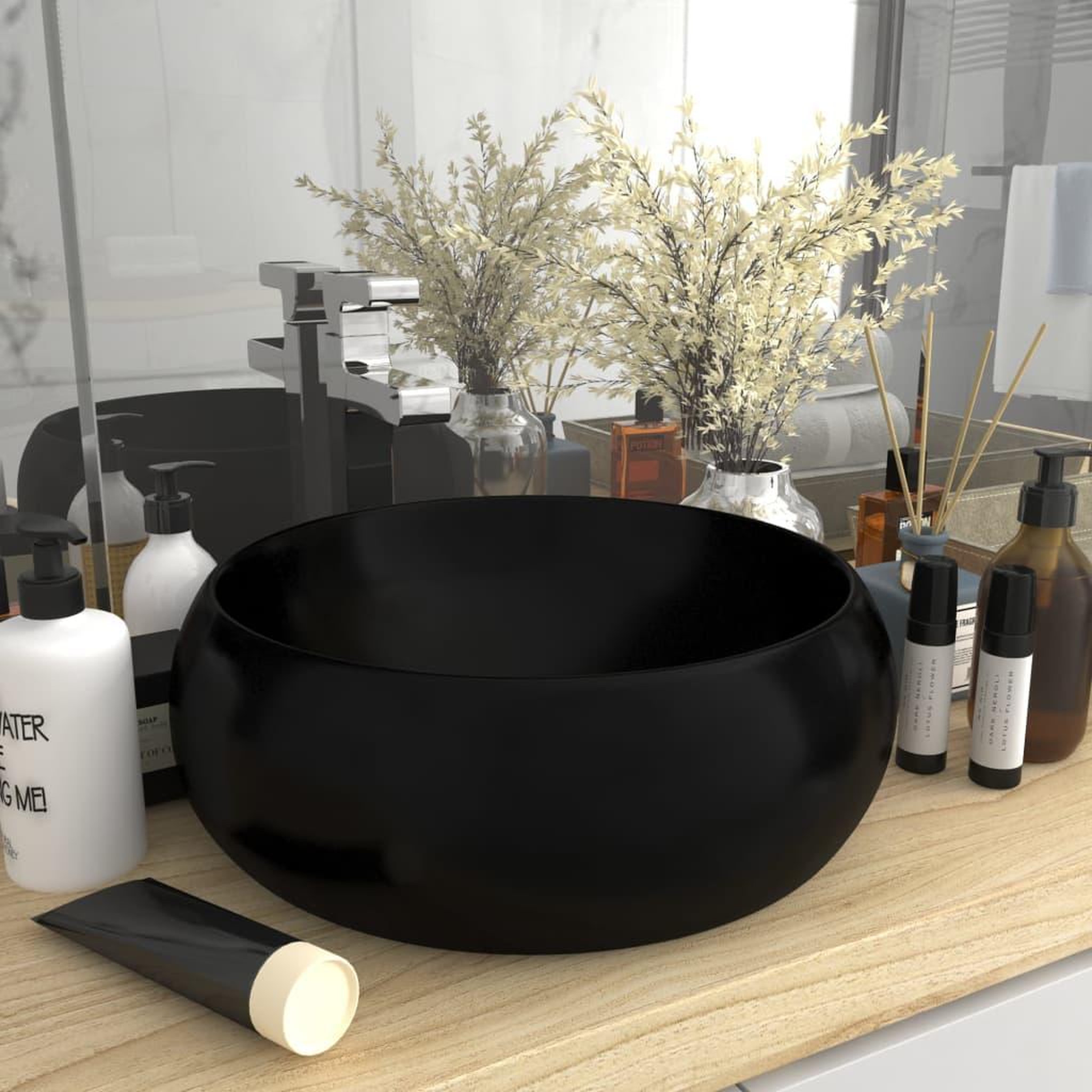 Voir la diapositive 1 : VIDAXL Lavabo rond de luxe Noir mat 40x15 cm Ceramique