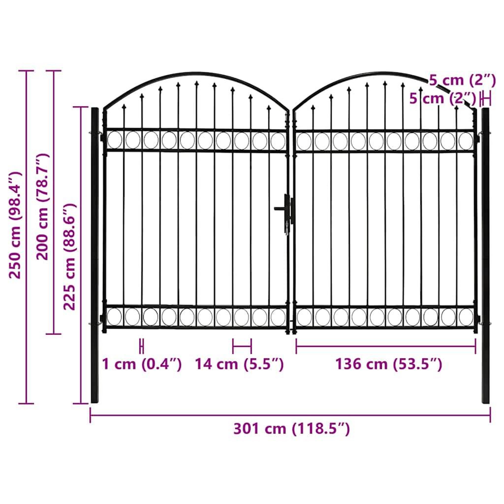 Voir la diapositive 5 : VIDAXL Portail de cloture assen a double porte avec arc en haut en acier 300x200 cm