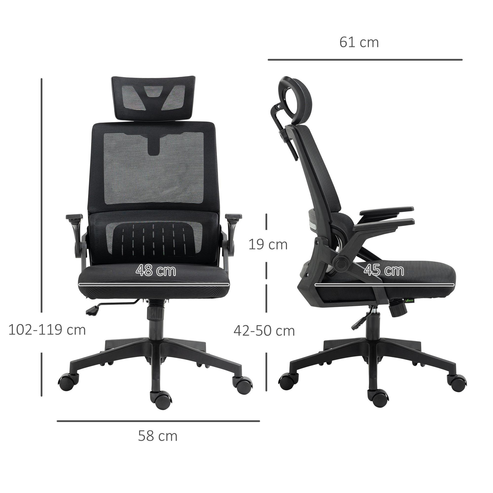 Voir la diapositive 3 : VINSETTO Chaise de bureau ergonomique réglable inclinable pivotante maille polyester noir