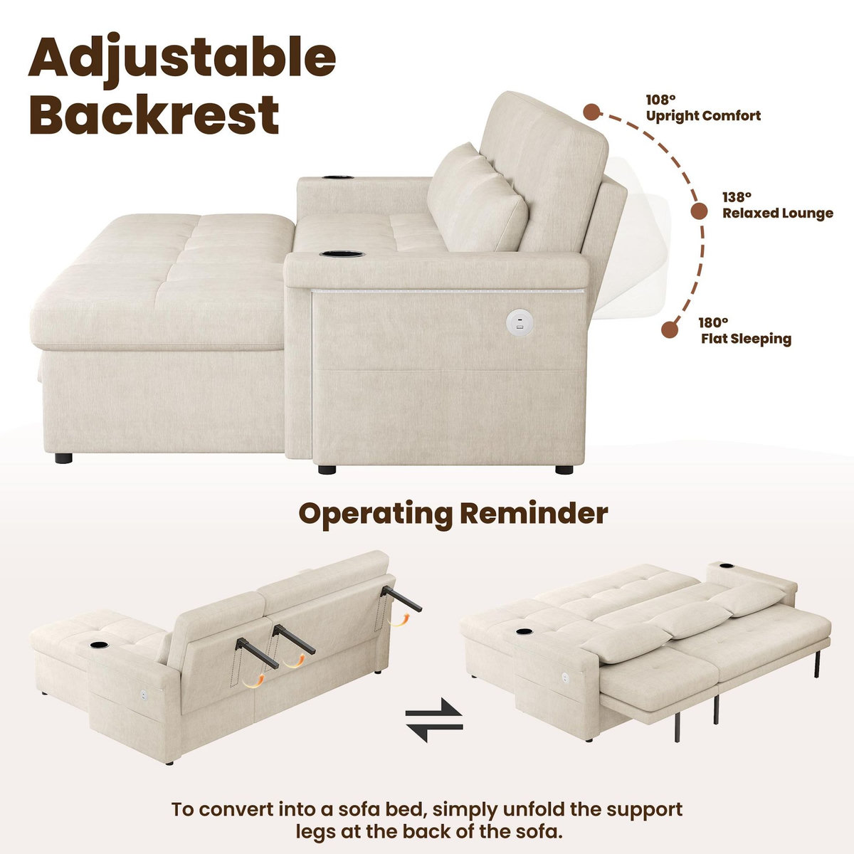 MERAX Canapé d'angle réversible convertible 3 places tissu led coffre de rangement