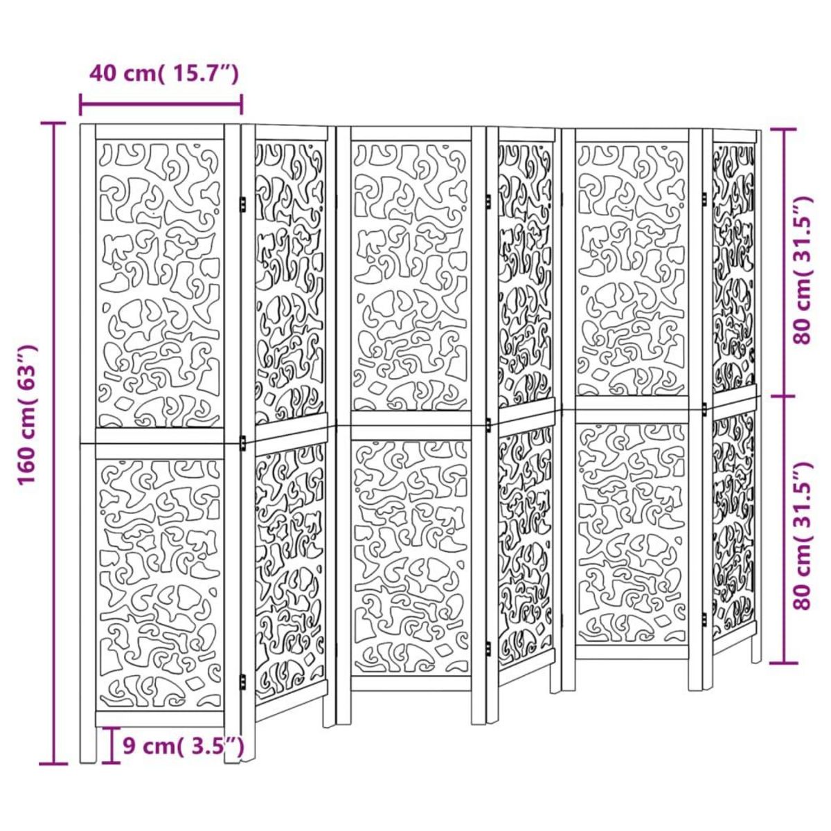VIDAXL Cloison de separation 6 panneaux noir bois de paulownia massif