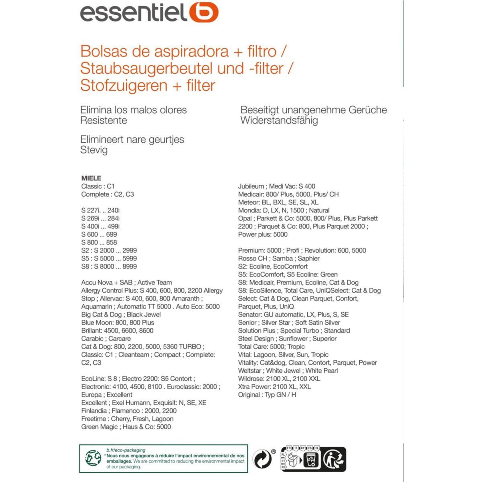 Voir la diapositive 3 : ESSENTIEL B Sac aspirateur eb3101 compatible miele gn