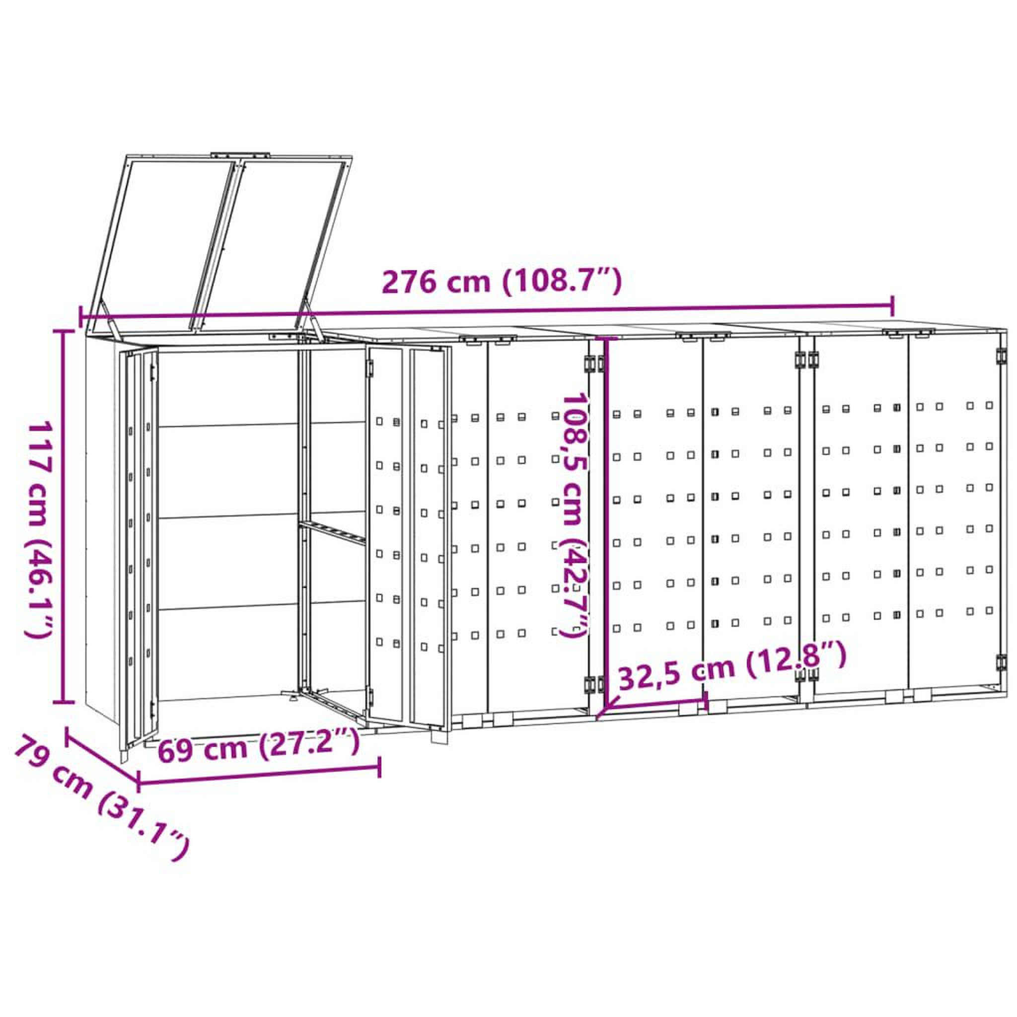 Voir la diapositive 6 : VIDAXL Rangement a roulettes pour poubelles pour 4 bacs anthracite