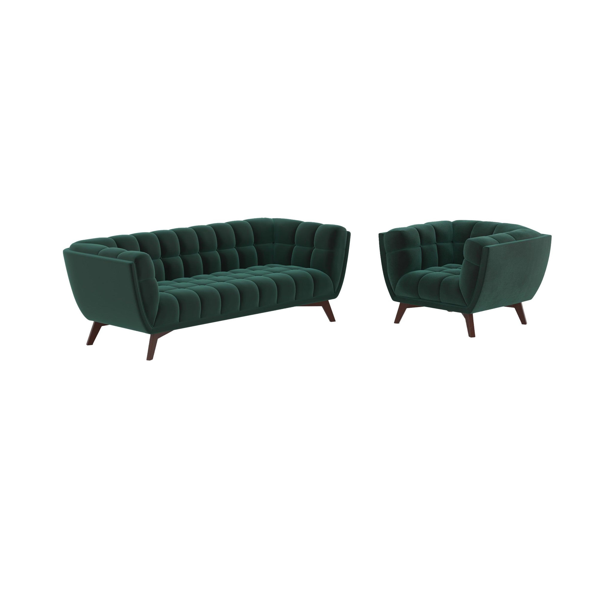 MAISON PAVANE Ensemble canapé et fauteuil en velours vert 4 places-mona