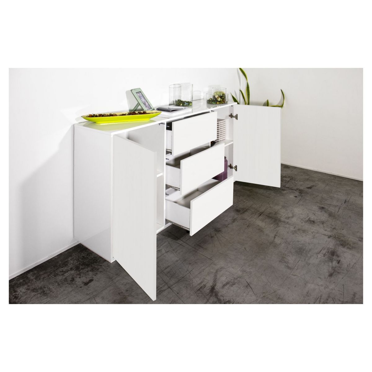 Buffet moderne 2 portes 3 tiroirs 160 cm LUCERA