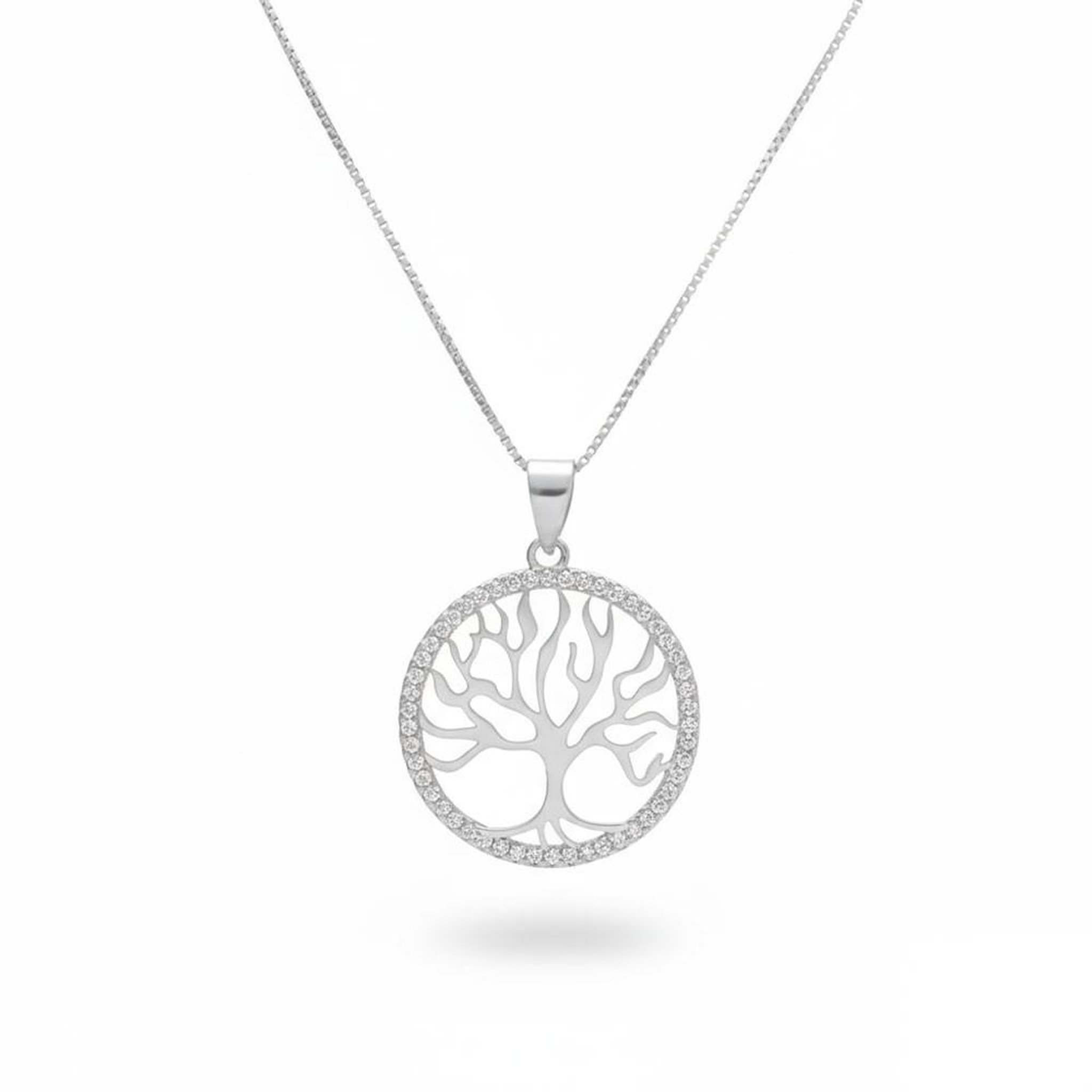 L'ATELIER D'AZUR Collier Argent 925/000 Rhodié - Arbre de Vie Pavé de Zirconiums