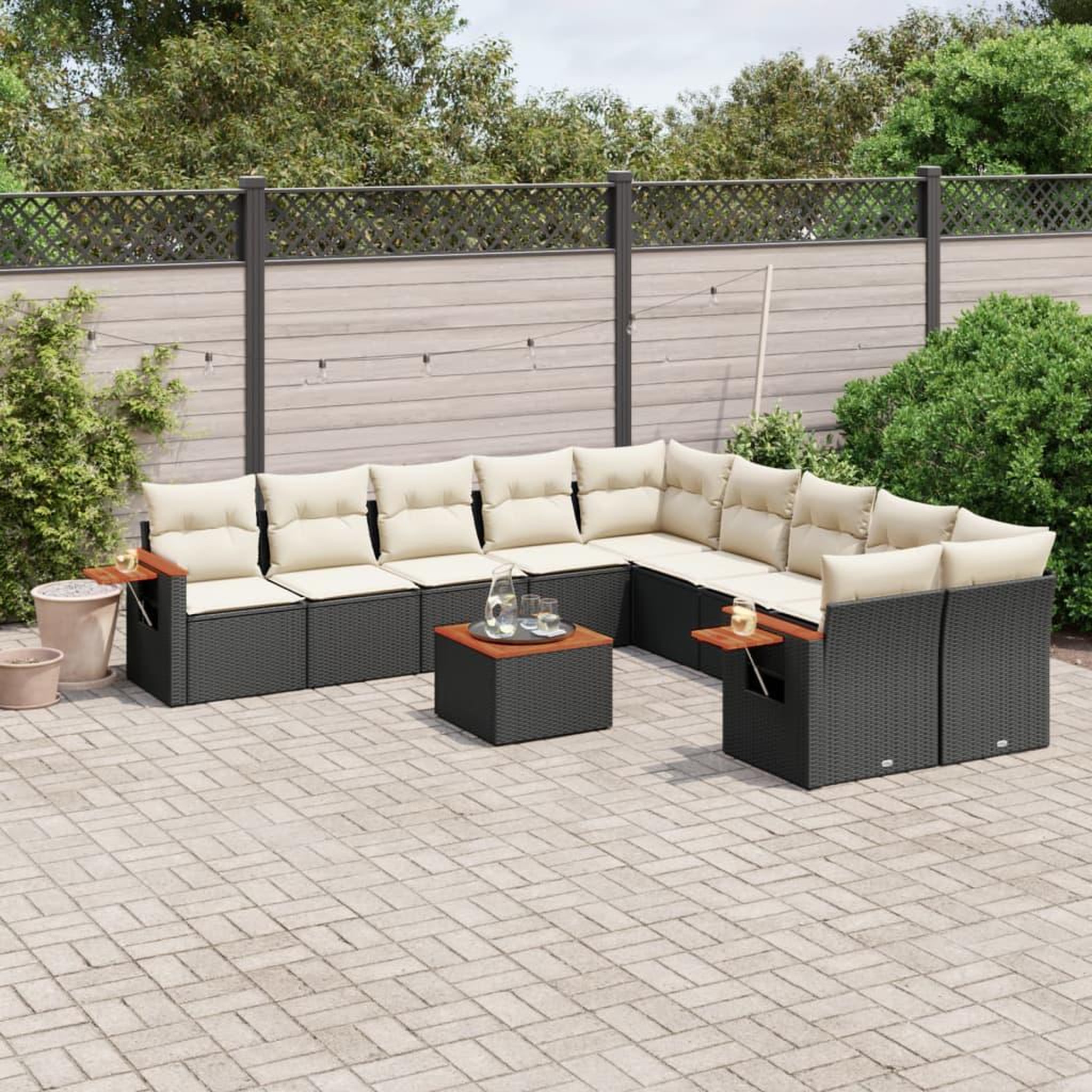 VIDAXL Salon de jardin 11 pcs avec coussins noir resine tressee