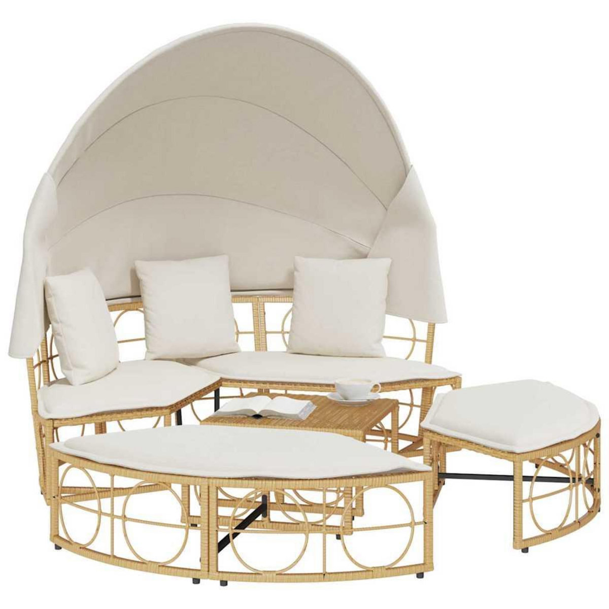 VIDAXL Lit de repos d'exterieur avec auvent et coussins resine tressee