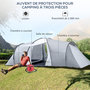 Voir la diapositive 4 : OUTSUNNY Tente de camping familiale 4-6 personnes 2 cabines 2 portes auvent 5,9L x 2,45l x 1,93H m rouge gris