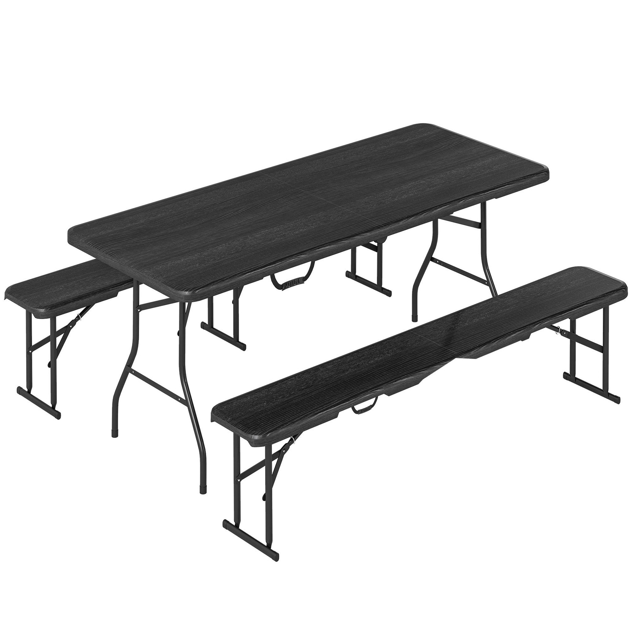OUTSUNNY Ensemble table 2 bancs pliables avec poignées - usage pique-nique camping - métal époxy hdpe noir
