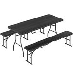 OUTSUNNY Ensemble table 2 bancs pliables avec poignées - usage pique-nique camping - métal époxy HDPE noir