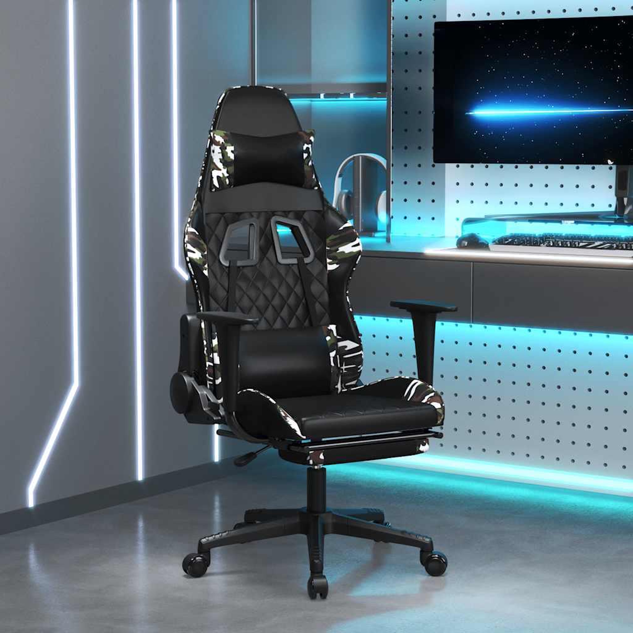 VIDAXL Chaise de jeu de massage repose-pied Noir&Camouflage Similicuir