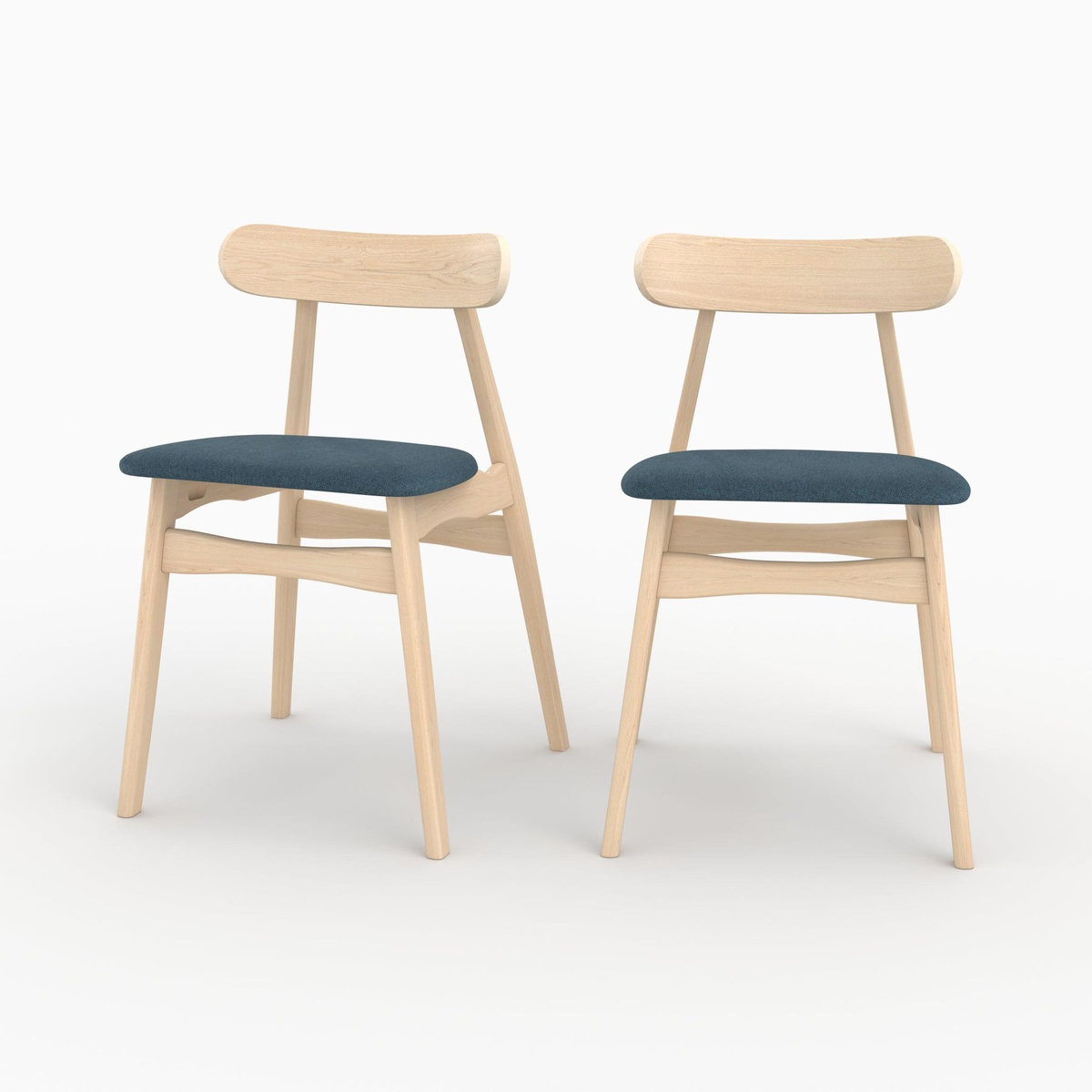 Rendez vous déco Lot de 2 chaises en tissu bleu et bois d'hévéa-Lisette