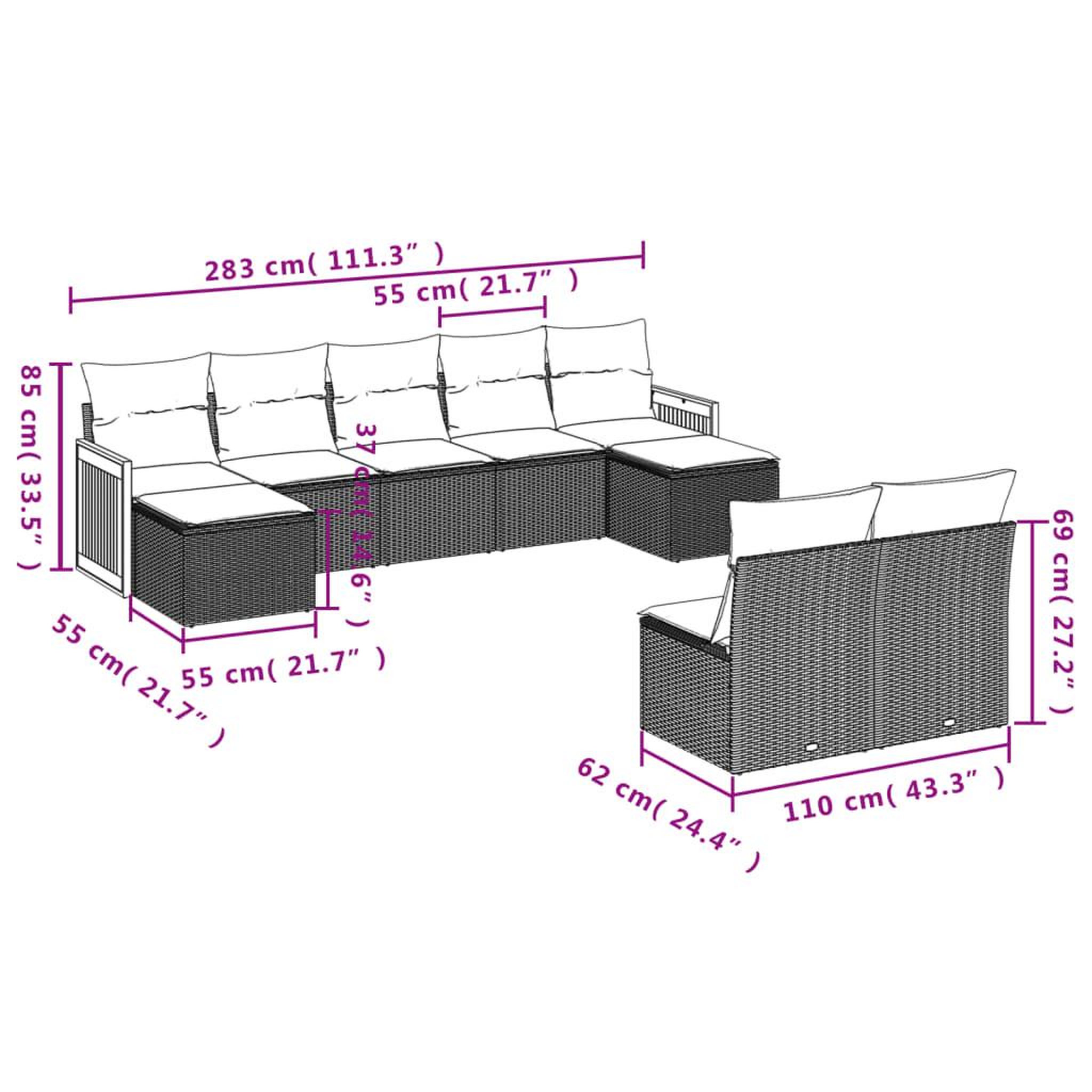 Voir la diapositive 6 : VIDAXL Salon de jardin 9 pcs avec coussins noir resine tressee