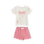 Petit Béguin Ensemble enfant t-shirt et short en gaze de coton Anaelle. Coloris disponibles : Rose