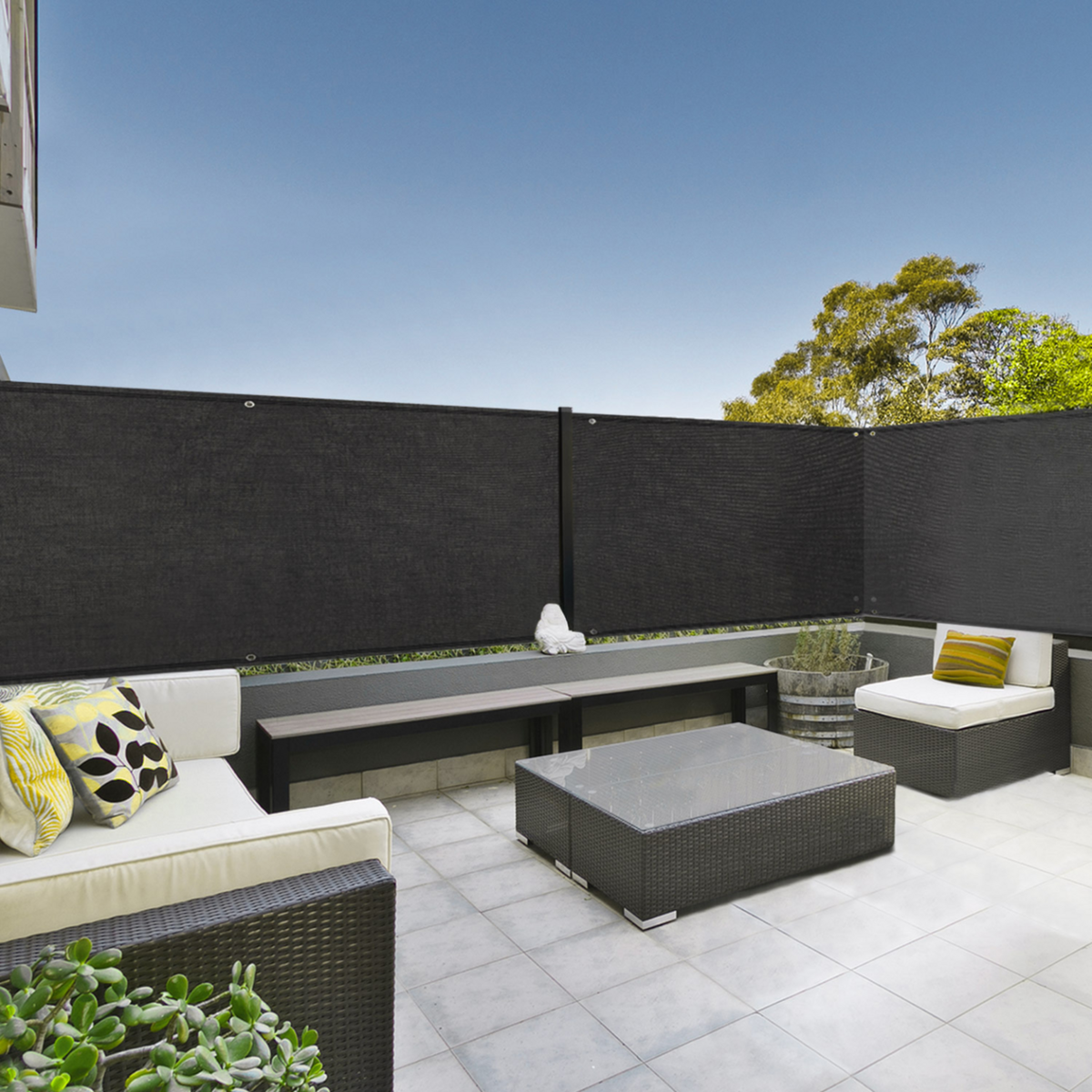 ID MARKET Brise vue ultra résistant 1,5 x 10 M noir 400 gr/m² haut de gamme