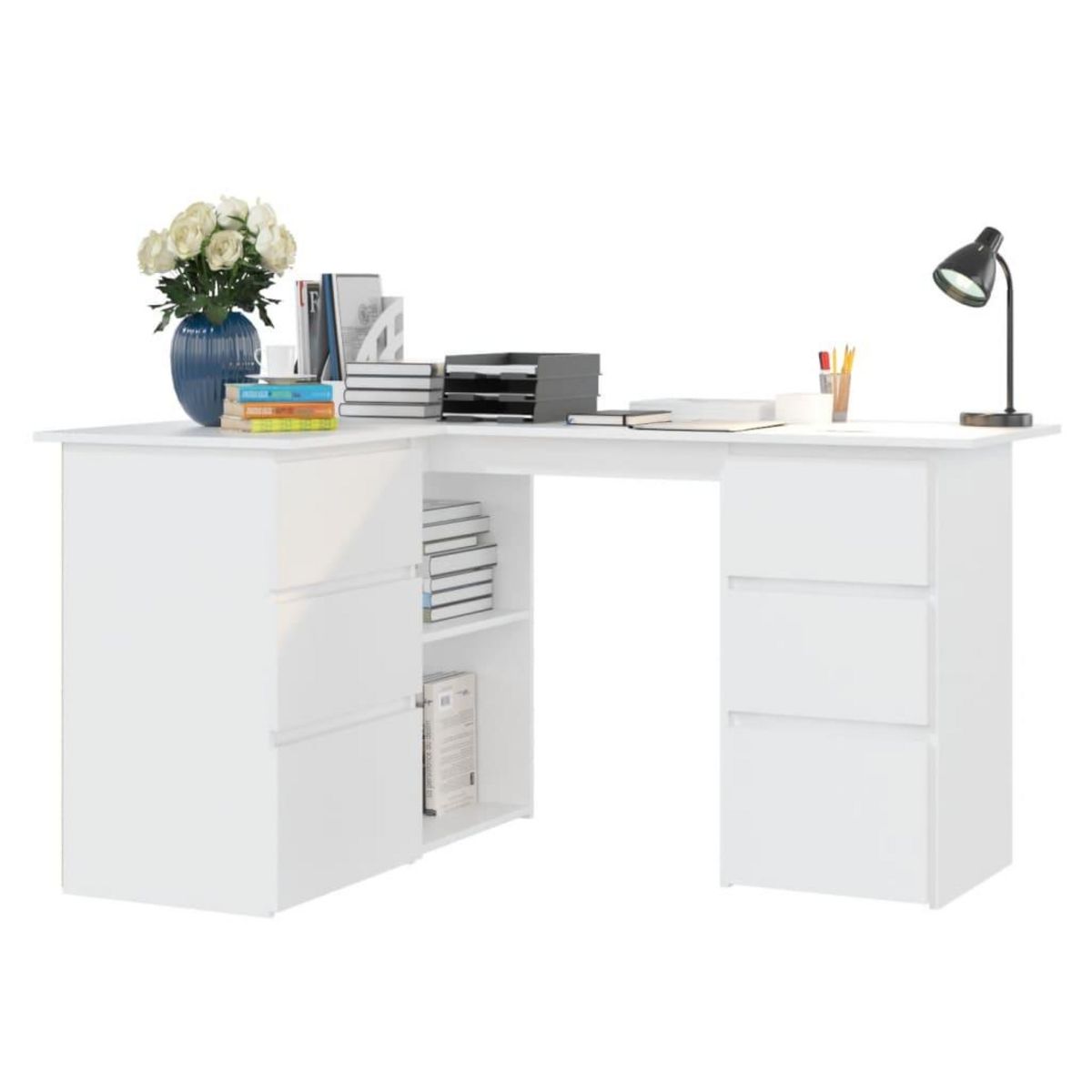 VIDAXL Bureau d'angle Blanc 145x100x76 cm Bois d'ingenierie
