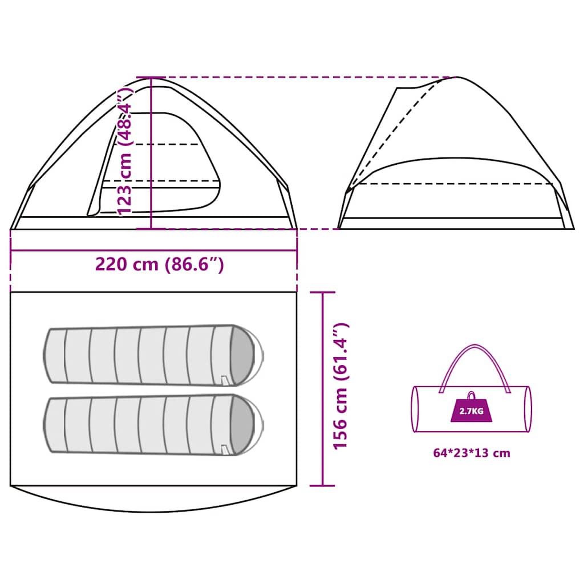 Voir la diapositive 6 : VIDAXL Tente de camping a dome 2 personnes vert olive impermeable