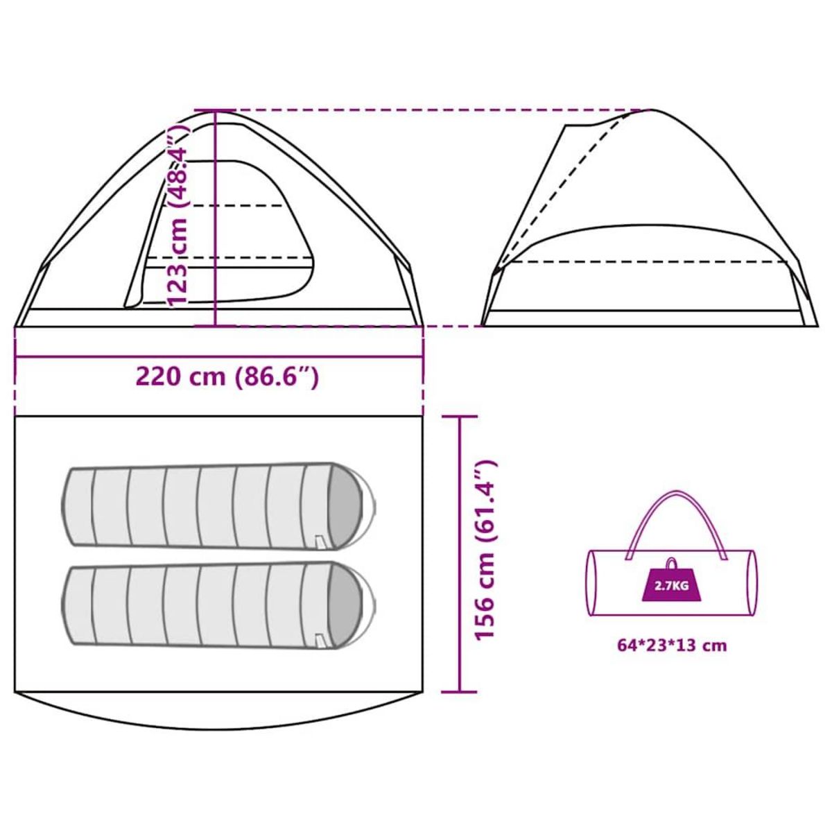 VIDAXL Tente de camping a dome 2 personnes vert olive impermeable