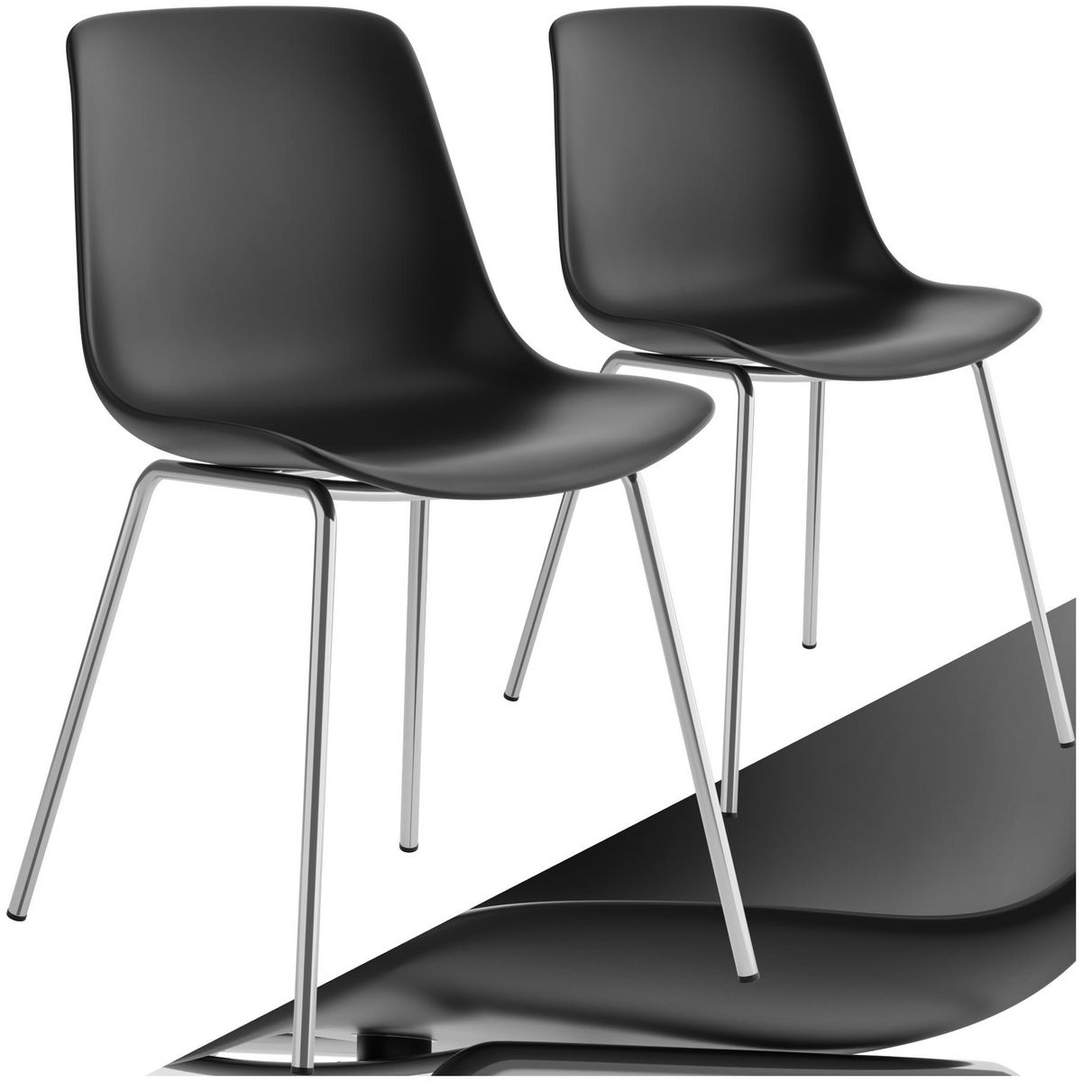 tectake Chaises en plastique grande coupe en plastique noir/gris chrome Lot de 2