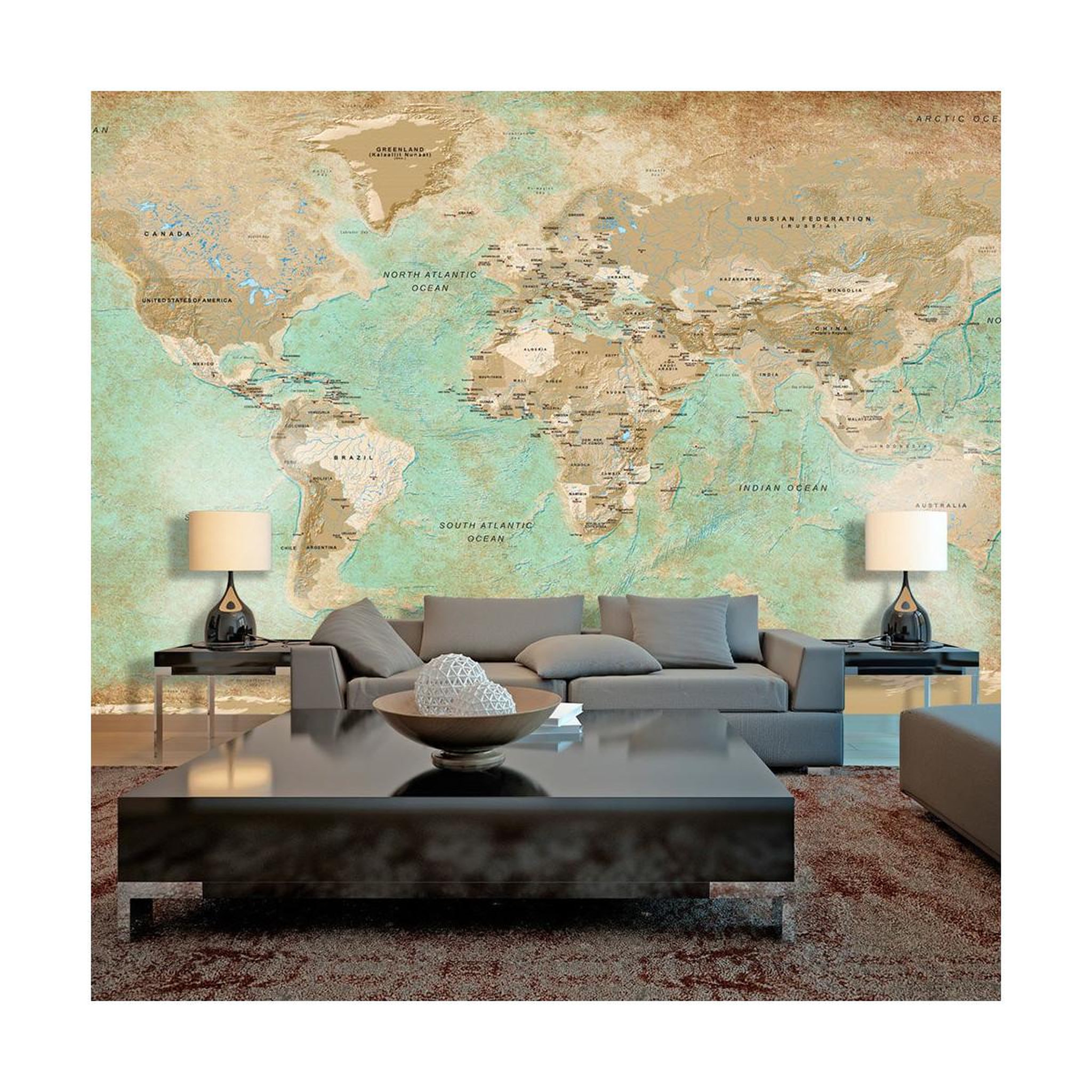 Paris Prix Papier peint xxl  turquoise world map ii  280x500cm