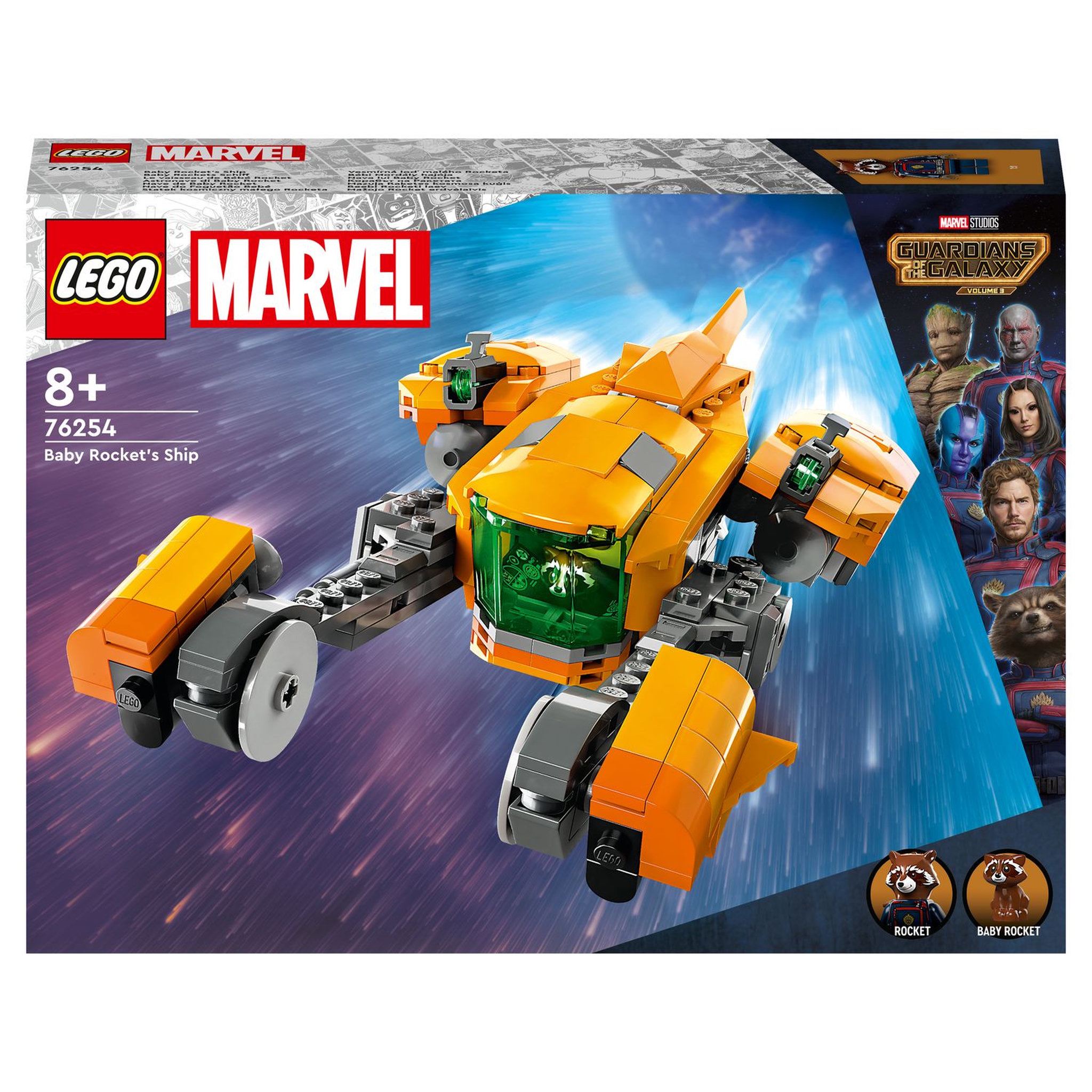 LEGO Marvel 76254 Le vaisseau de bébé Rocket, Jouet de Construction Vaisseau Spatial des Gardiens de la Galaxie Volume 3 pour Enfants avec Minifigurines Super-Héros Raton