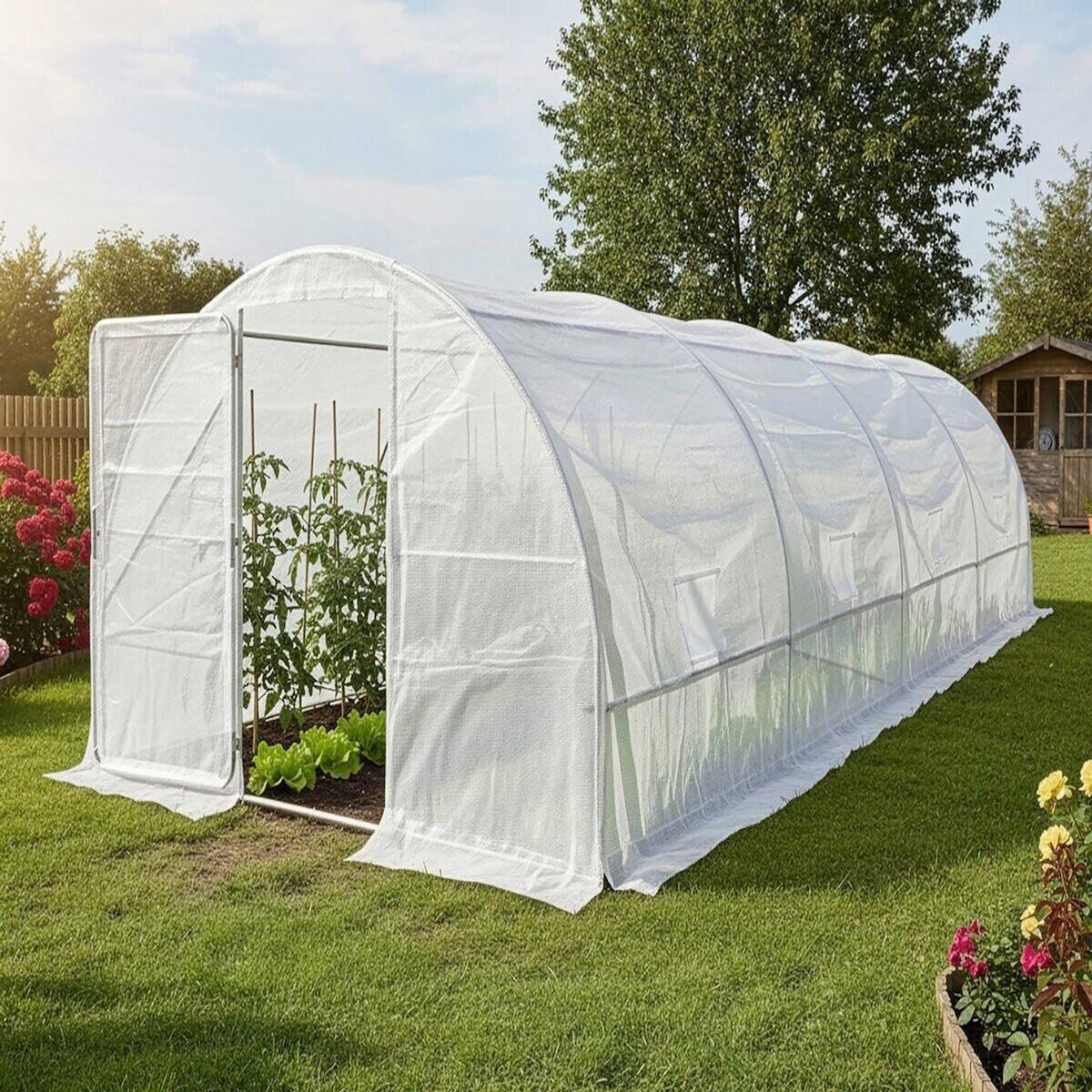 Habitat et Jardin Serre tunelle de jardin avec porte 6 x 3 m  Mimosa  - 18 m² - 180g - Blanc