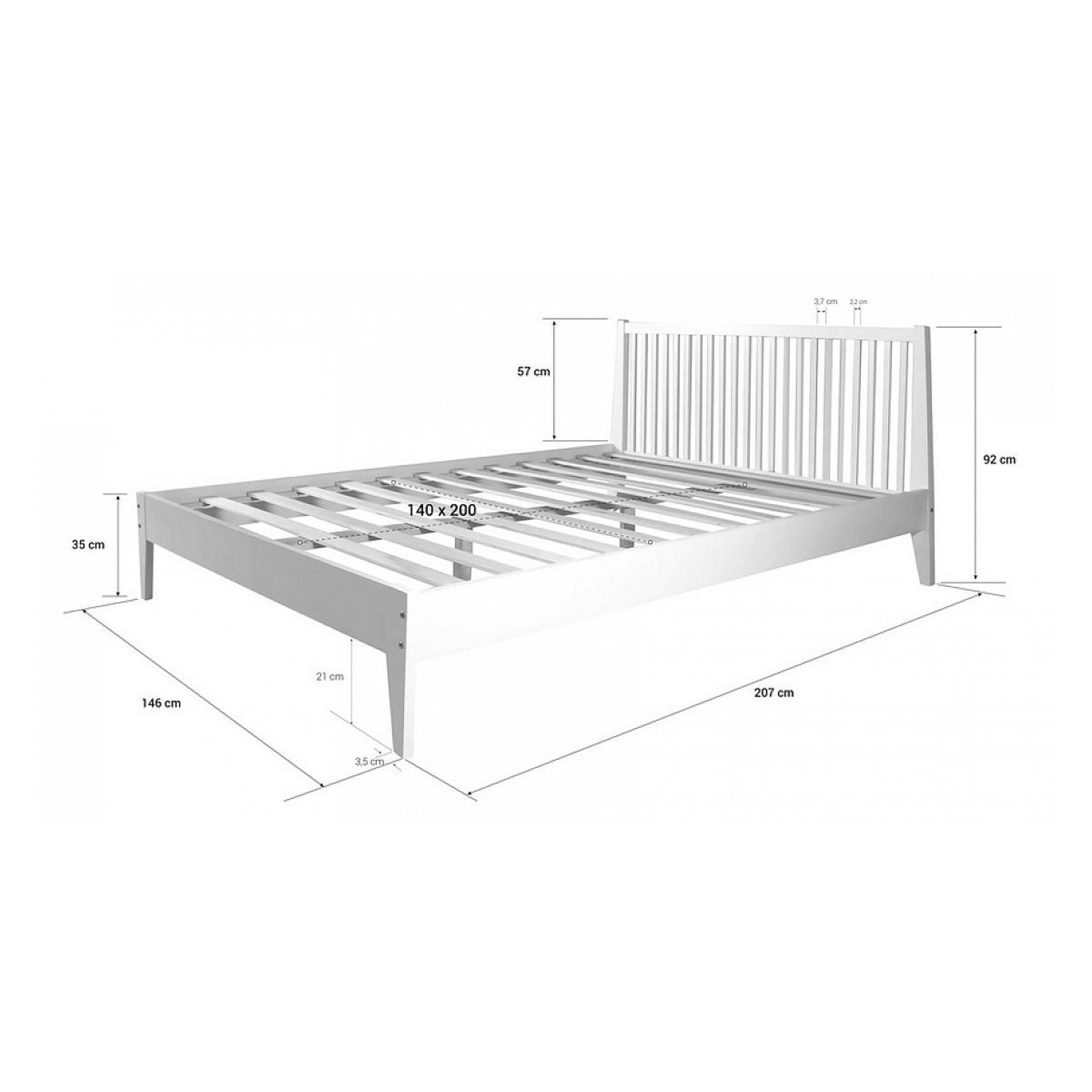 Voir la diapositive 3 : HomeStyle4U Lit double en bois massif 140x200cm blanc pin lit futon a lattes cadre de lit