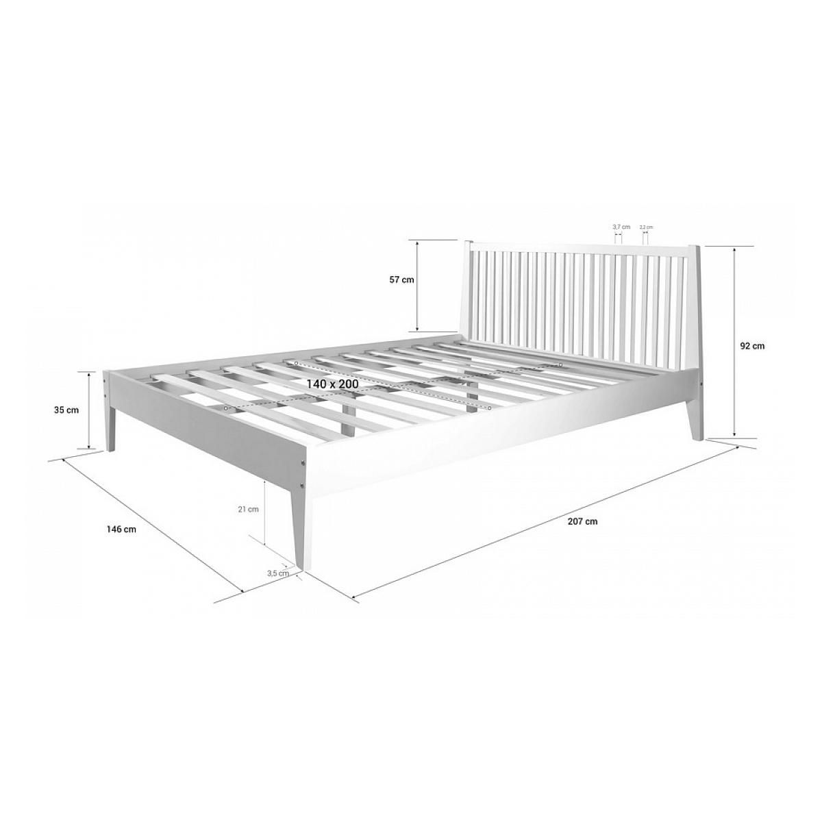 HomeStyle4U Lit double en bois massif 140x200cm blanc pin lit futon a lattes cadre de lit