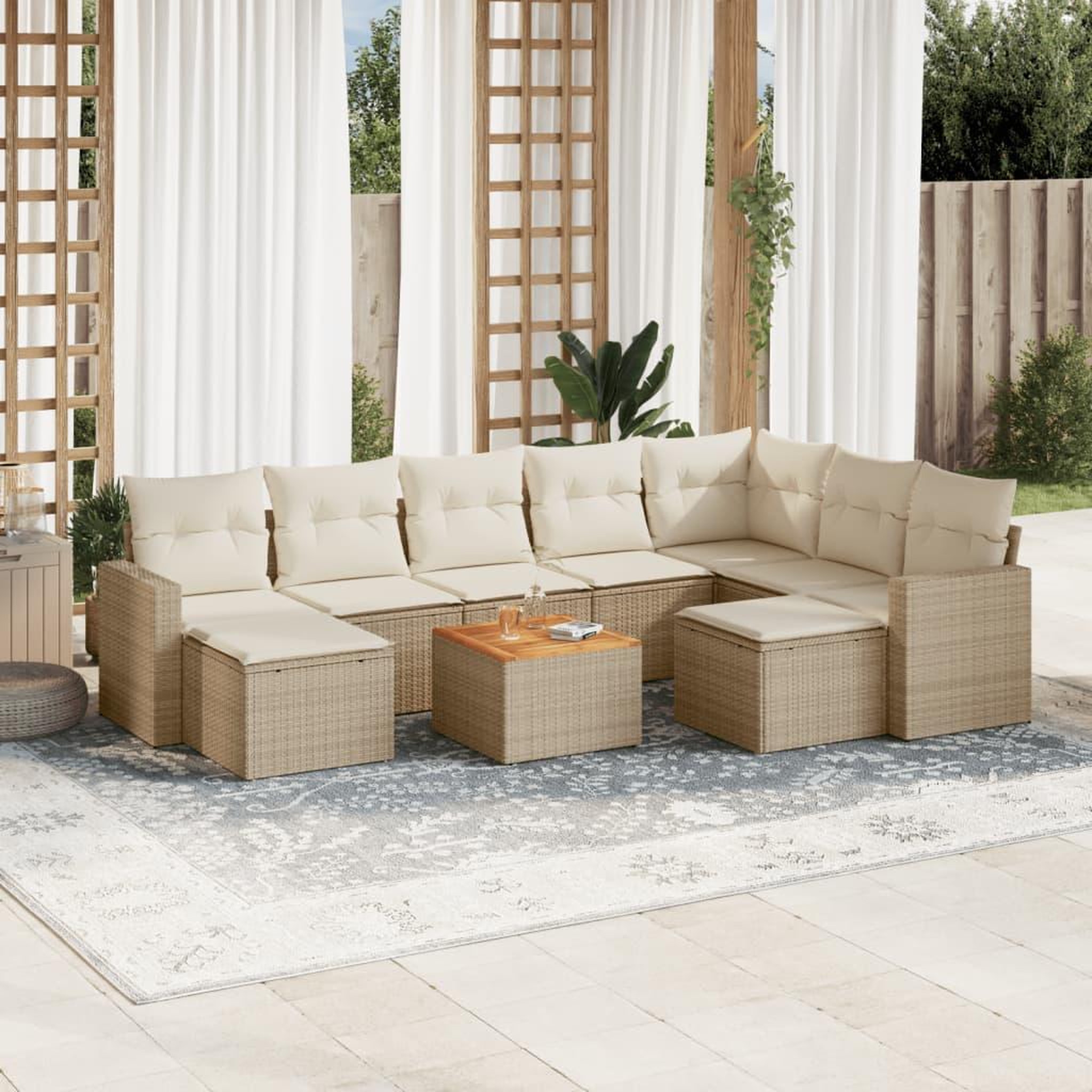 VIDAXL Salon de jardin avec coussins 10 pcs beige resine tressee
