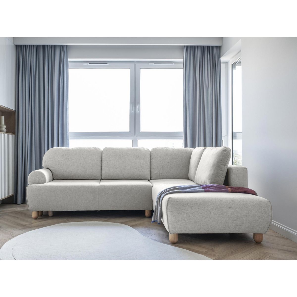 BEST MOBILIER Olli - canapé d'angle droit - convertible - avec coffre - 5 places - en tissu