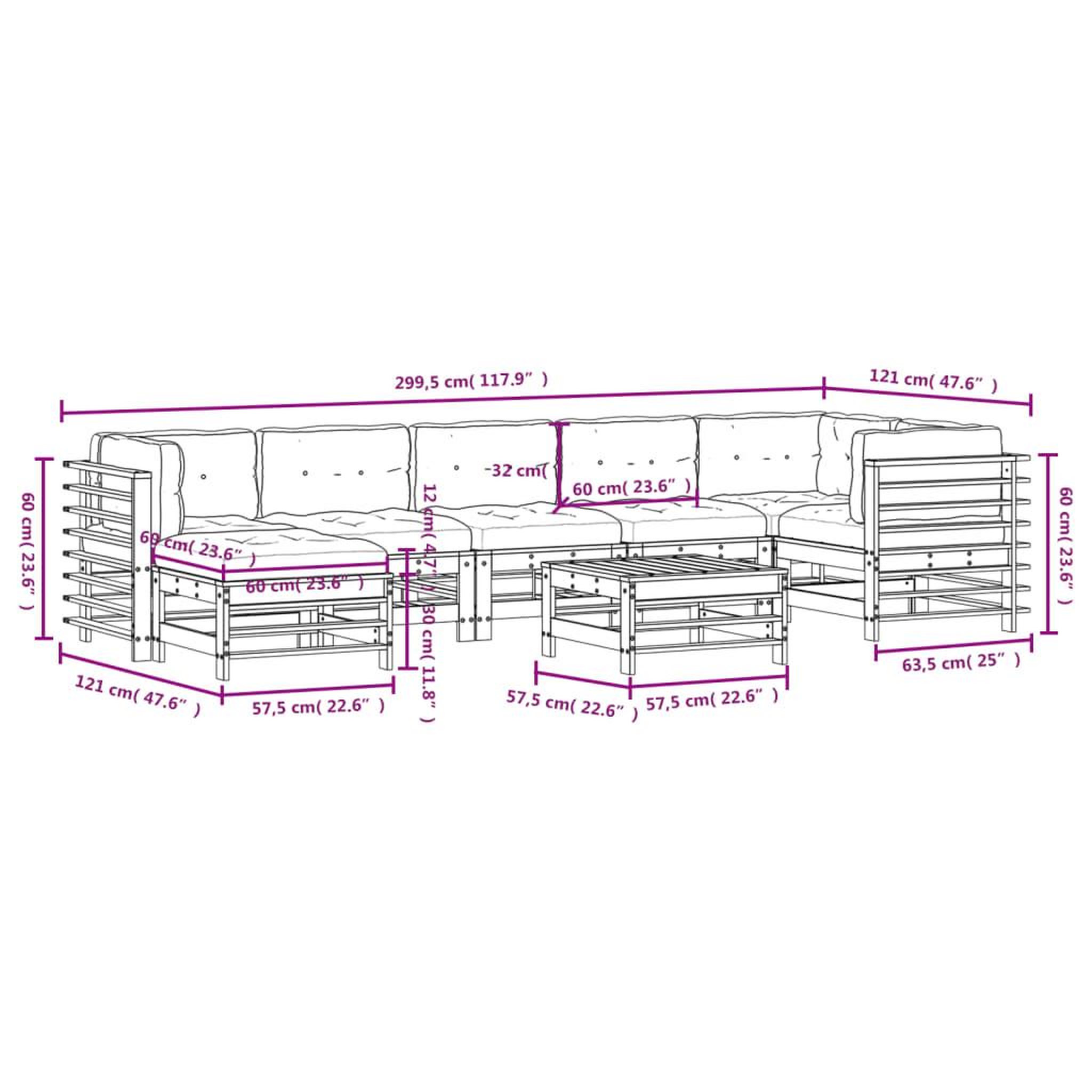 Voir la diapositive 6 : VIDAXL Salon de jardin 8 pcs avec coussins gris bois massif