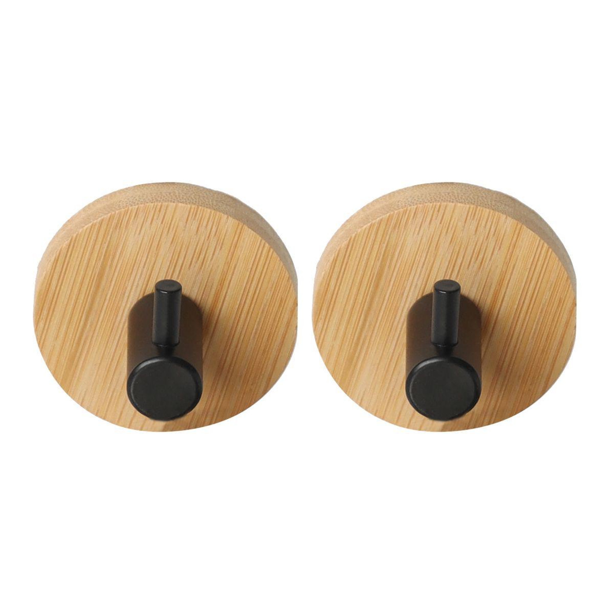 Voir la diapositive 2 : Douceur d'Intérieur Lot de 2 patères adhésives en bambou  fixeo  5cm naturel & noir