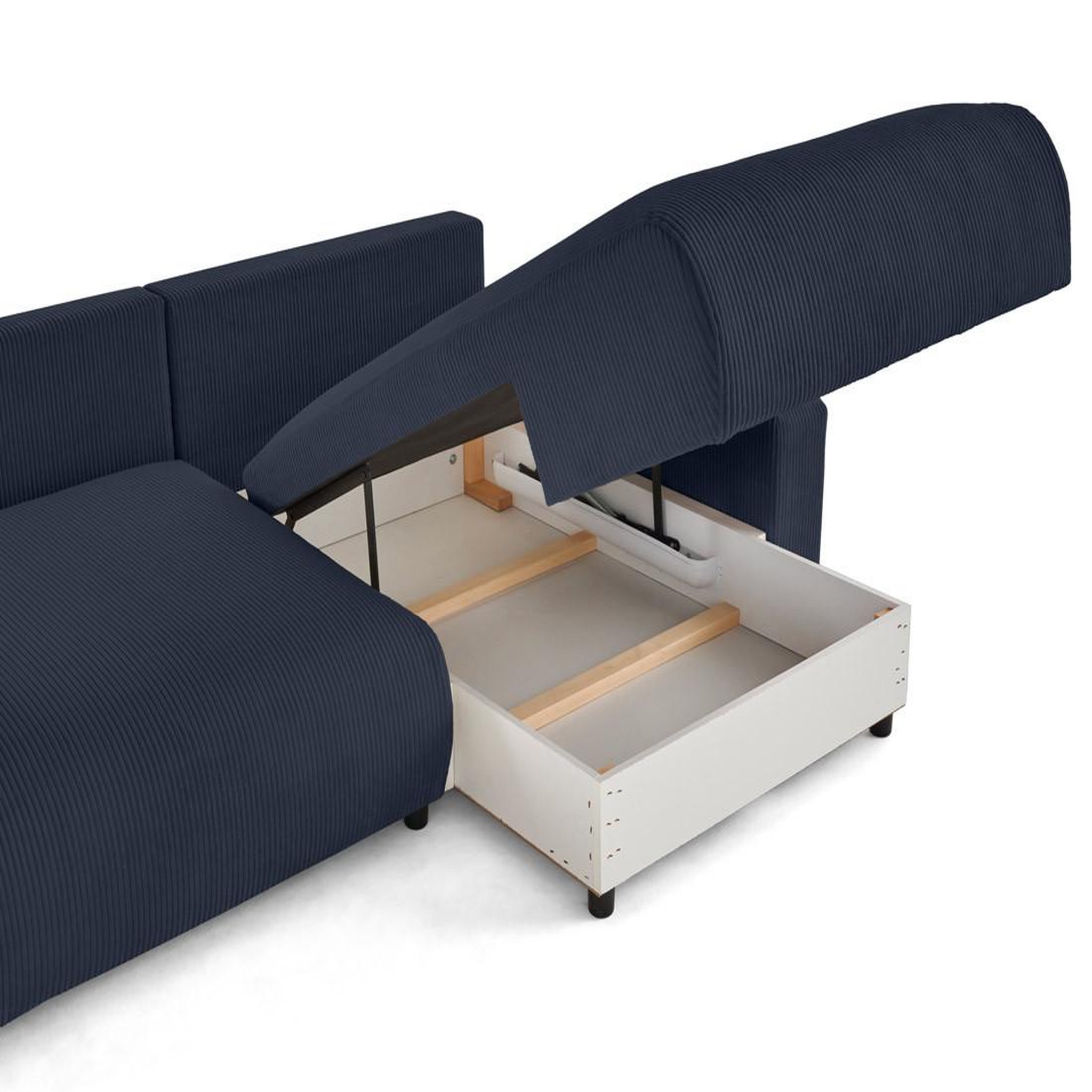 Voir la diapositive 2 : LISA DESIGN Pivoine - canapé d'angle 4 places réversible convertible avec 2 coffres en velours côtelé