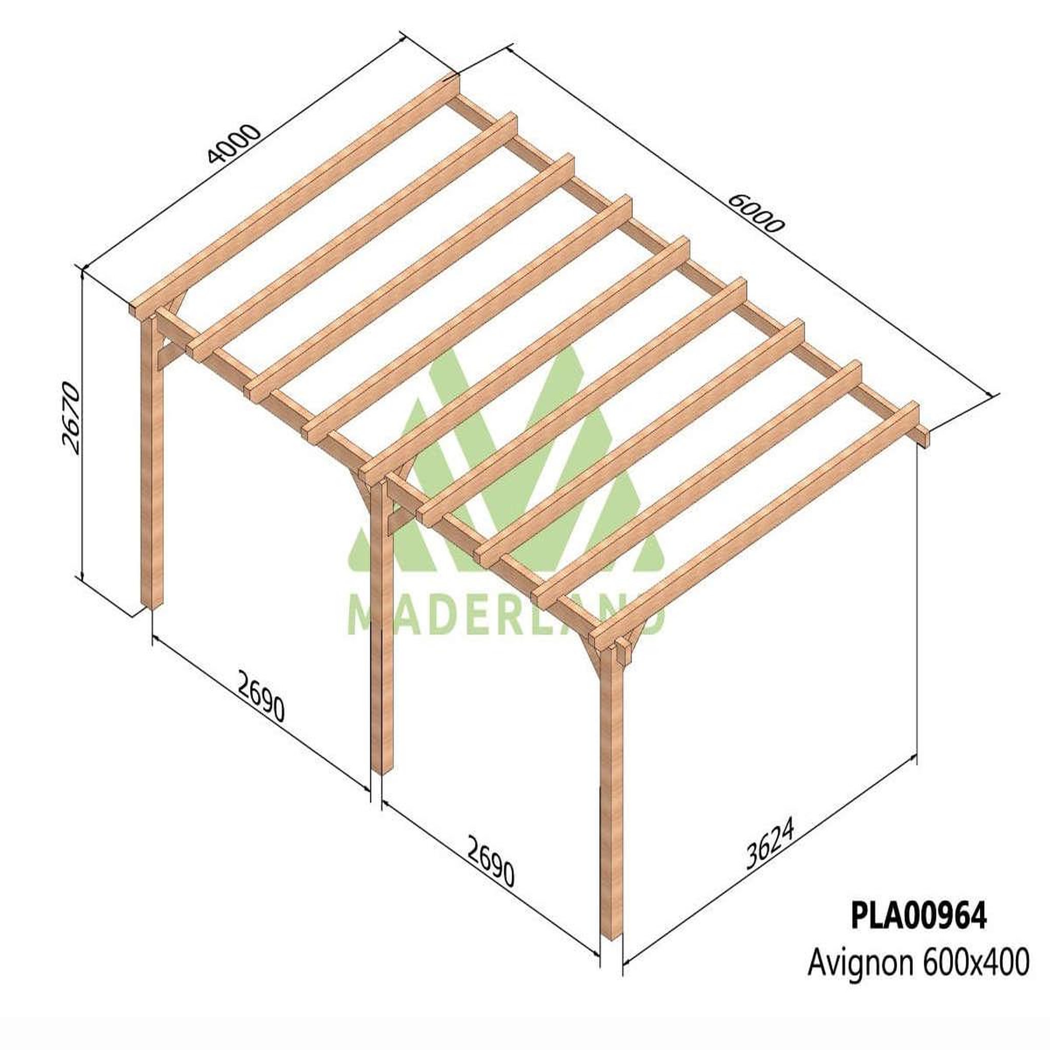 Voir la diapositive 2 : JARDIDECO Pergola adossée en lamellé-collée avignon 600 x 400 cm- mardeland