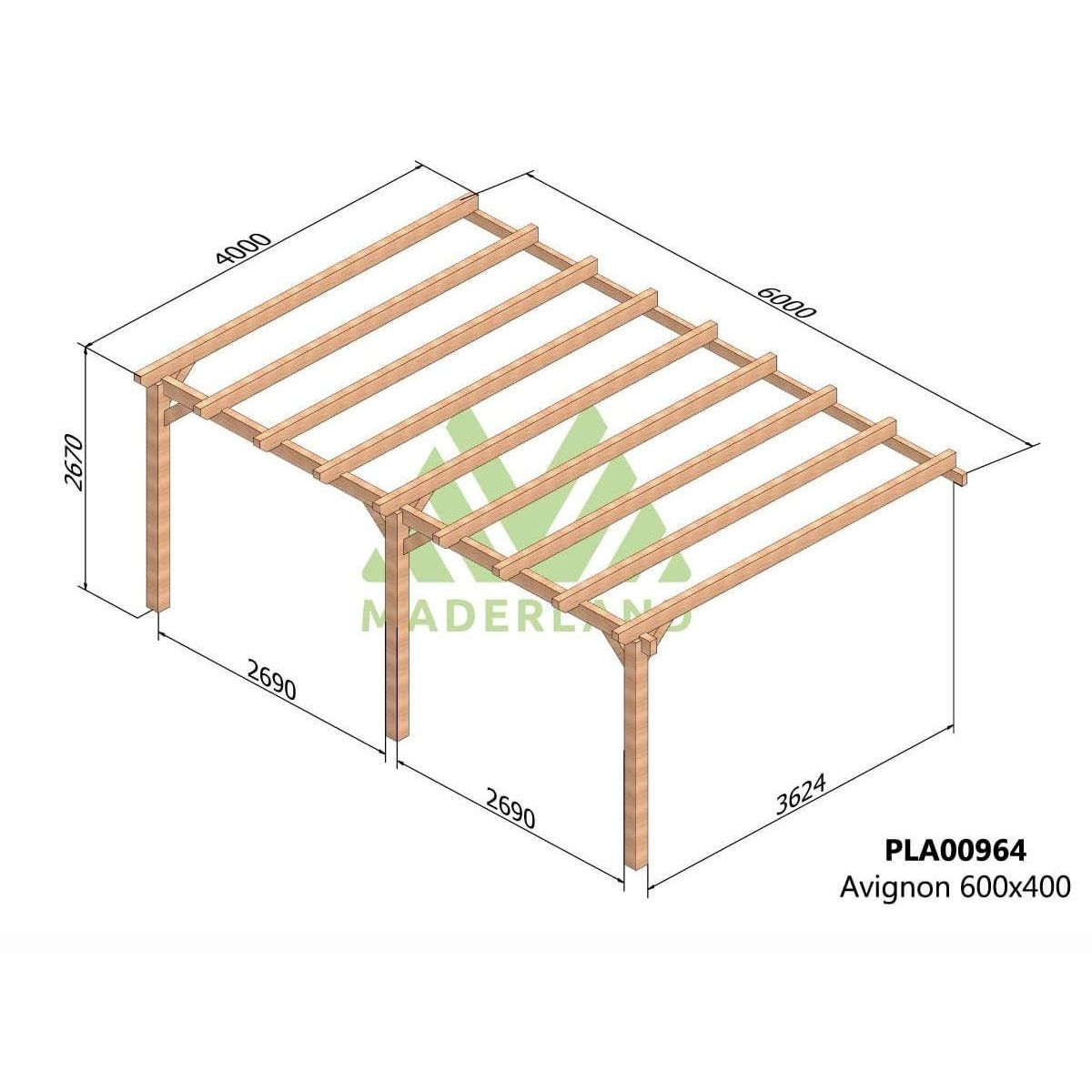 JARDIDECO Pergola adossée en lamellé-collée Avignon 600 x 400 cm- Mardeland